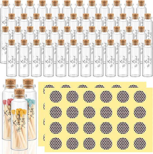 48 Matches Holders Empty Jars with 48 Striker Stickers, Empty Matches in A Jar with Striker DIY Wedding Favors, Candle Holder Containers & Bulk Storage| The Perfect Match Box (0.87x3.15 Inch) (48)