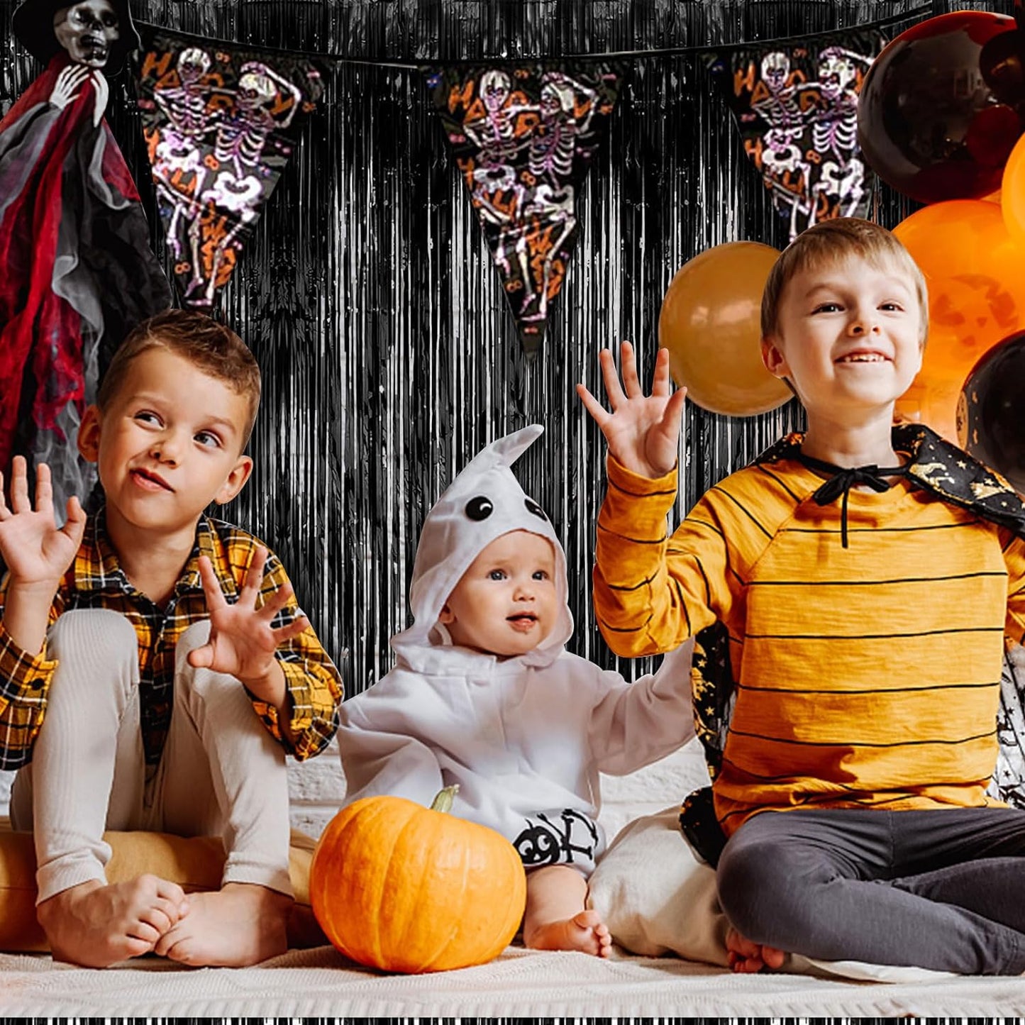 3 Pack Black Fringe Backdrop Streamers Halloween Party Decorations Black Tinsel Foil Curtains Photo Booth Backdrop Birthday Wednesday Twilight Graduation Wizard Party Decorations Supplies