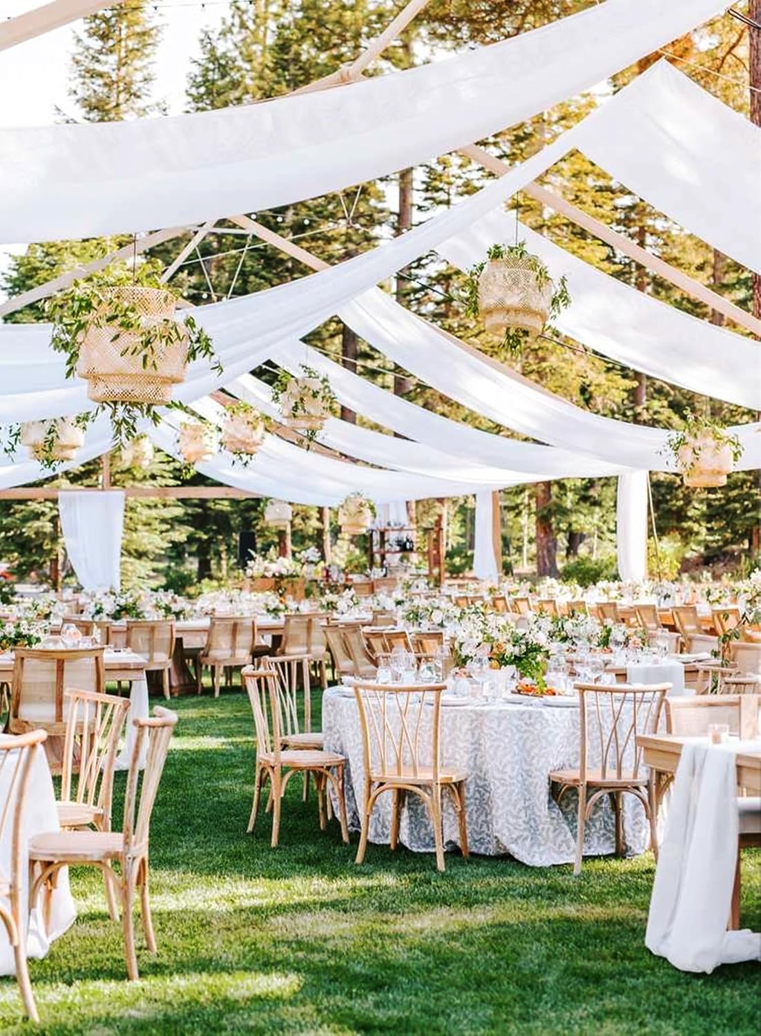 4 Panels White Wedding Ceiling Drapes 5ftx40ft Ceiling Drapes Chiffon Fabric Arch Draping Sheer Curtains Soft Drapery Draping Wedding Ceiling Decorations for Party Ceremony Stage Swag