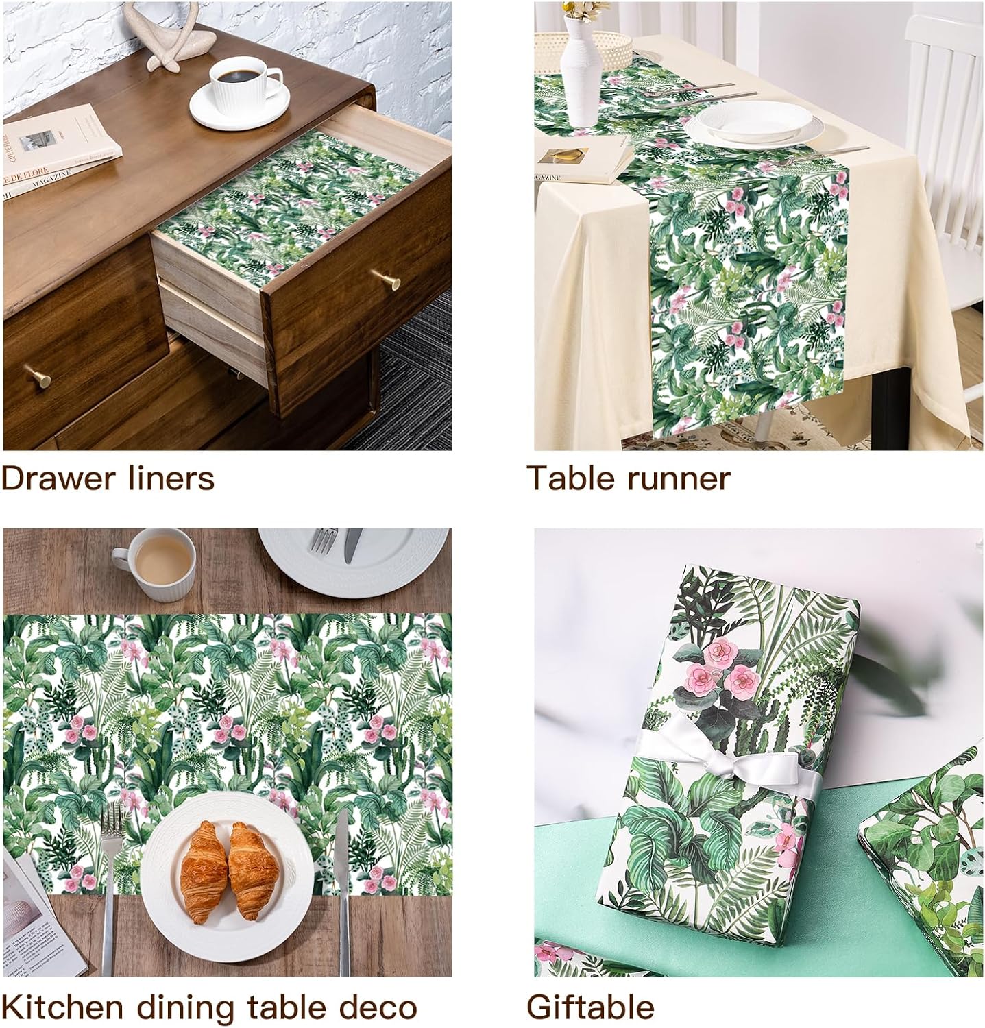 WRAPAHOLIC Kraft Wrapping Paper - Mini Roll - 17 Inch x 16.5 Feet - Green Plant Wrapping Paper for Wedding, Birthday, Bridal Shower, Tea Party, Drawer Liners, Home Closet Shelves