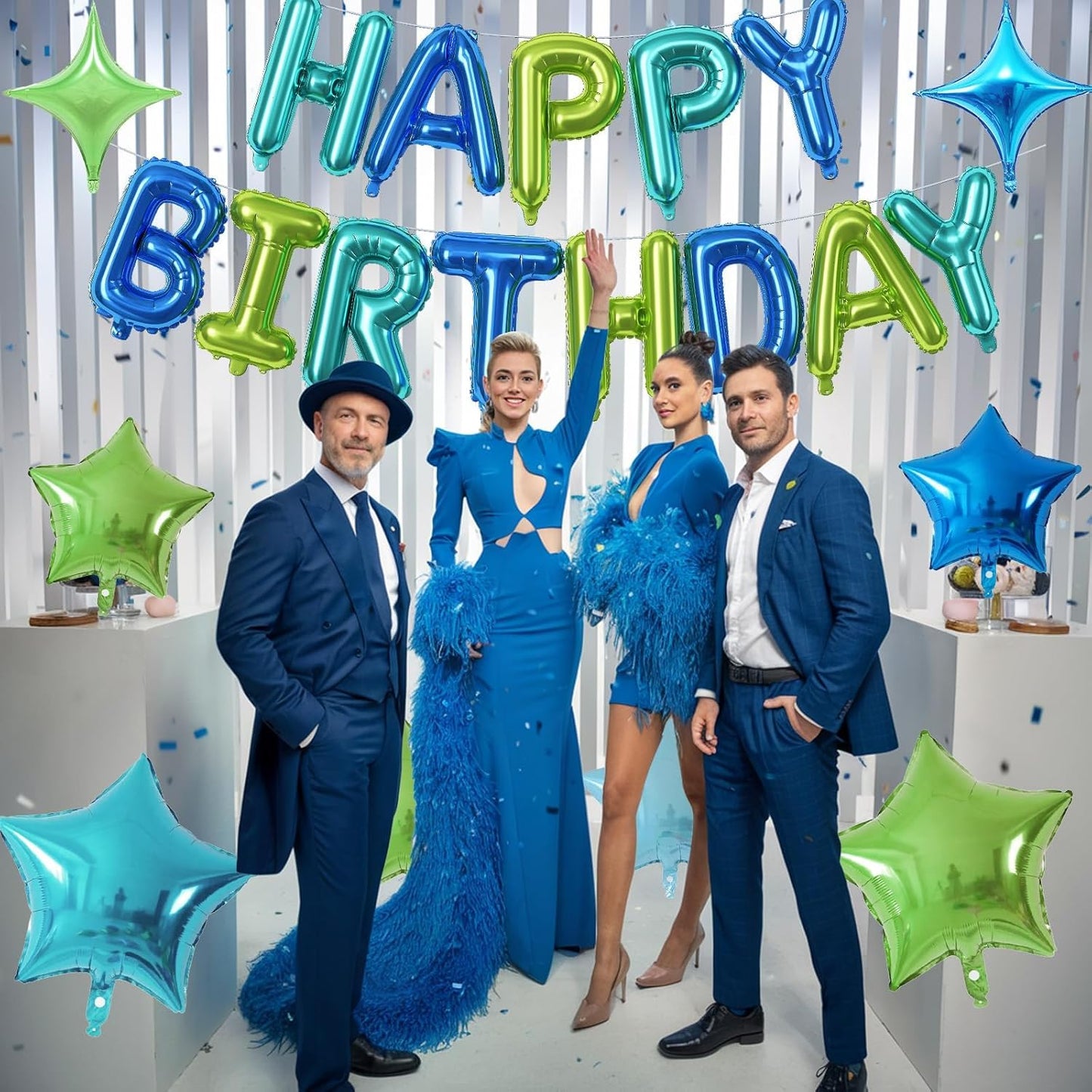 Happy Birthday Balloon Banner Blue Green, 16 Inch Mylar Foil Letter Balloons, Reusable Birthday Decorations with 8 Pcs Blue and Green Foil Balloons, Inflatable Party Supplies for Men Women Girls