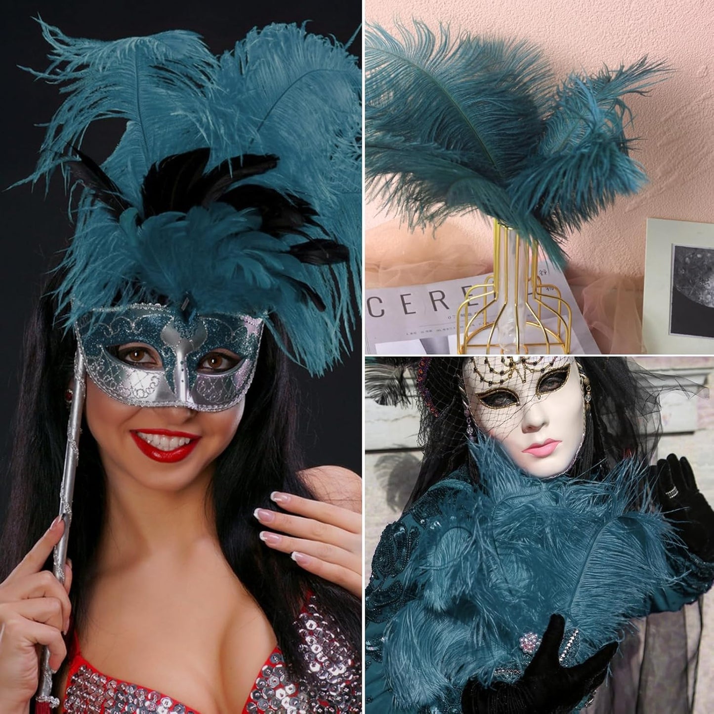 NEWONG 30pcs Blue Green Ostrich Feathers Natural Bulk 11-14inch(28-35cm) Vase Craft Wedding Home Party Centerpieces Christmas Day Decoration