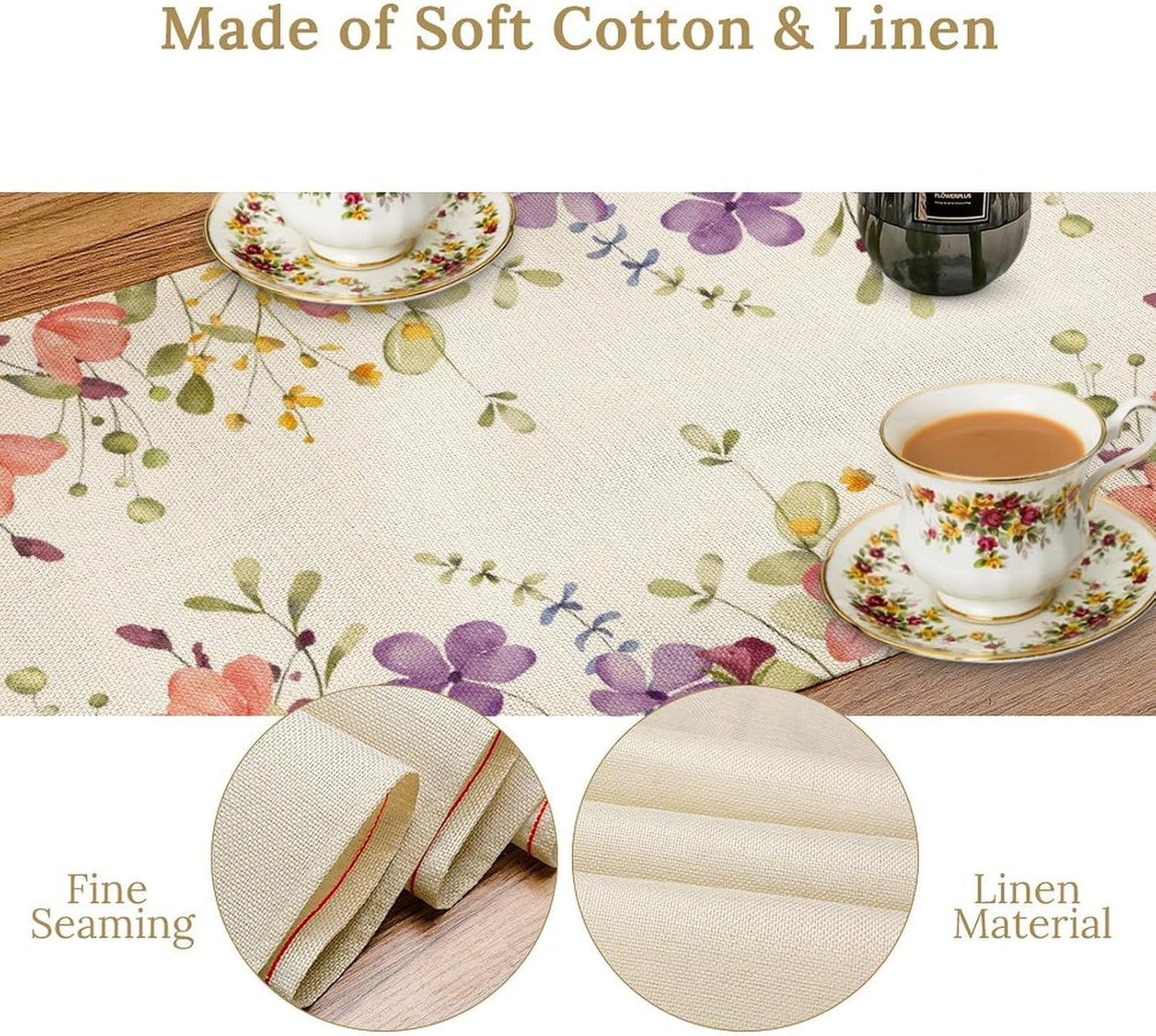 Floral Table Runner,Flowers Plant Print Spring Table Runner for Kitchen Dining Table Decoration for Home Party Decor 13x90 Inch