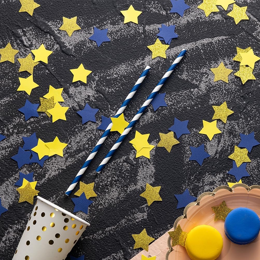 Gold Blue and Yellow Star Confetti Table Decoration for Graduation Birthday Retirement Eid Ramadan Festival Theme Party,1.2 inch in Diameter,200 Counts