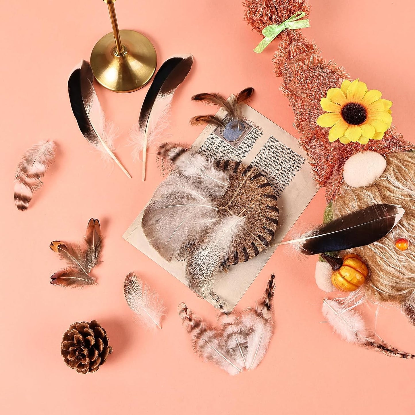 MAOFENG 210pcs 7 Styles Natural Bulk Feathers Assorted Mixed Feathers for DIY Crafts Dream Catcher Wedding Hair Hats Decoration,Guinea Fowl Feathers