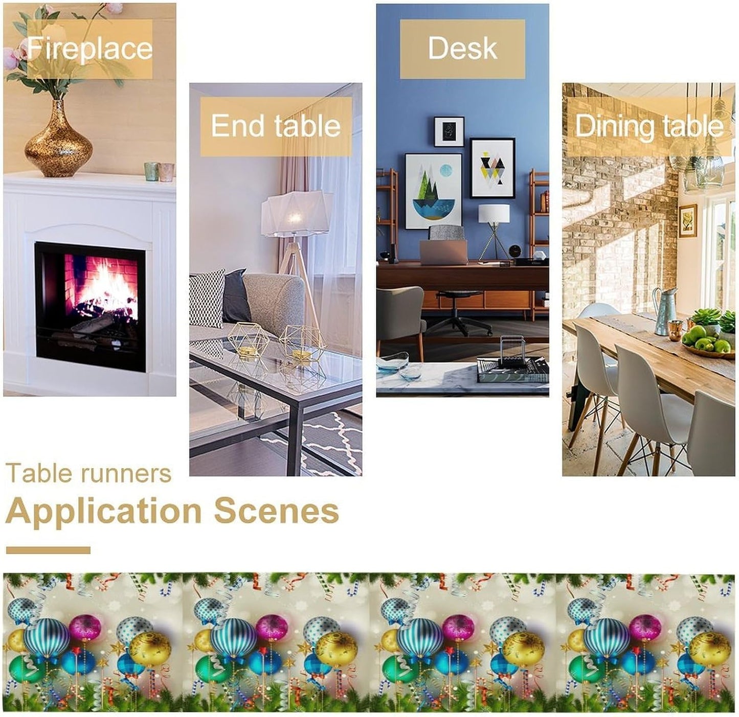 Christmas Table Runner,Colorful Balls Xmas Tree Snowflake Pattern Print Tablecloth Burlap for Hotel Indoors Outdoor Dining Room Kitchen Home Decor,W13X L36 in