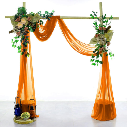 VDS Pack of 2 Panel (30 Inch X 20 Feet) Wedding Arch Draping Fabric Sheer Chiffon Fabric Drapery for Wedding Ceremony Reception Swag Backdrop Canopy Chuppah ARBO Altars Decoration (Orange)