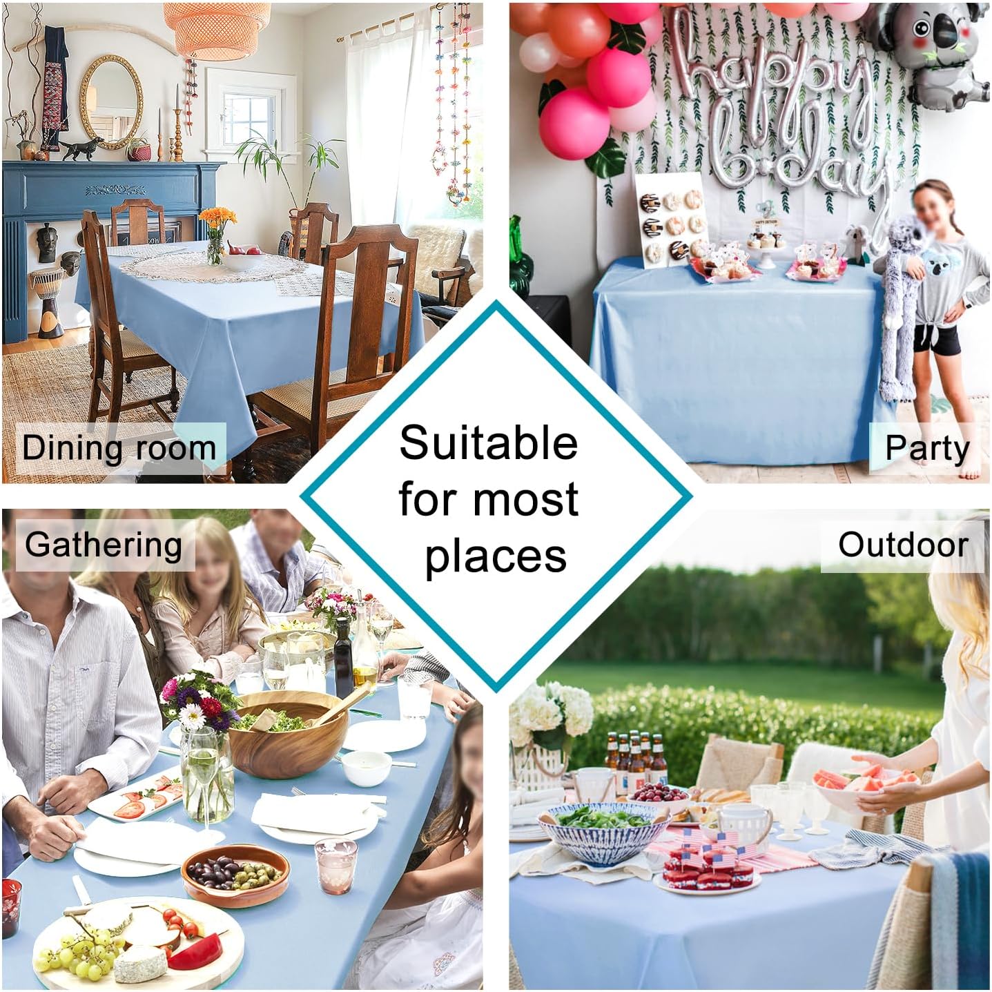 Hiasan Dusty Blue Tablecloth for Square Tables - Waterproof and Spillproof Washable Fabric Table Cloth for Dining Room Kitchen Party, 60 x 60 Inch