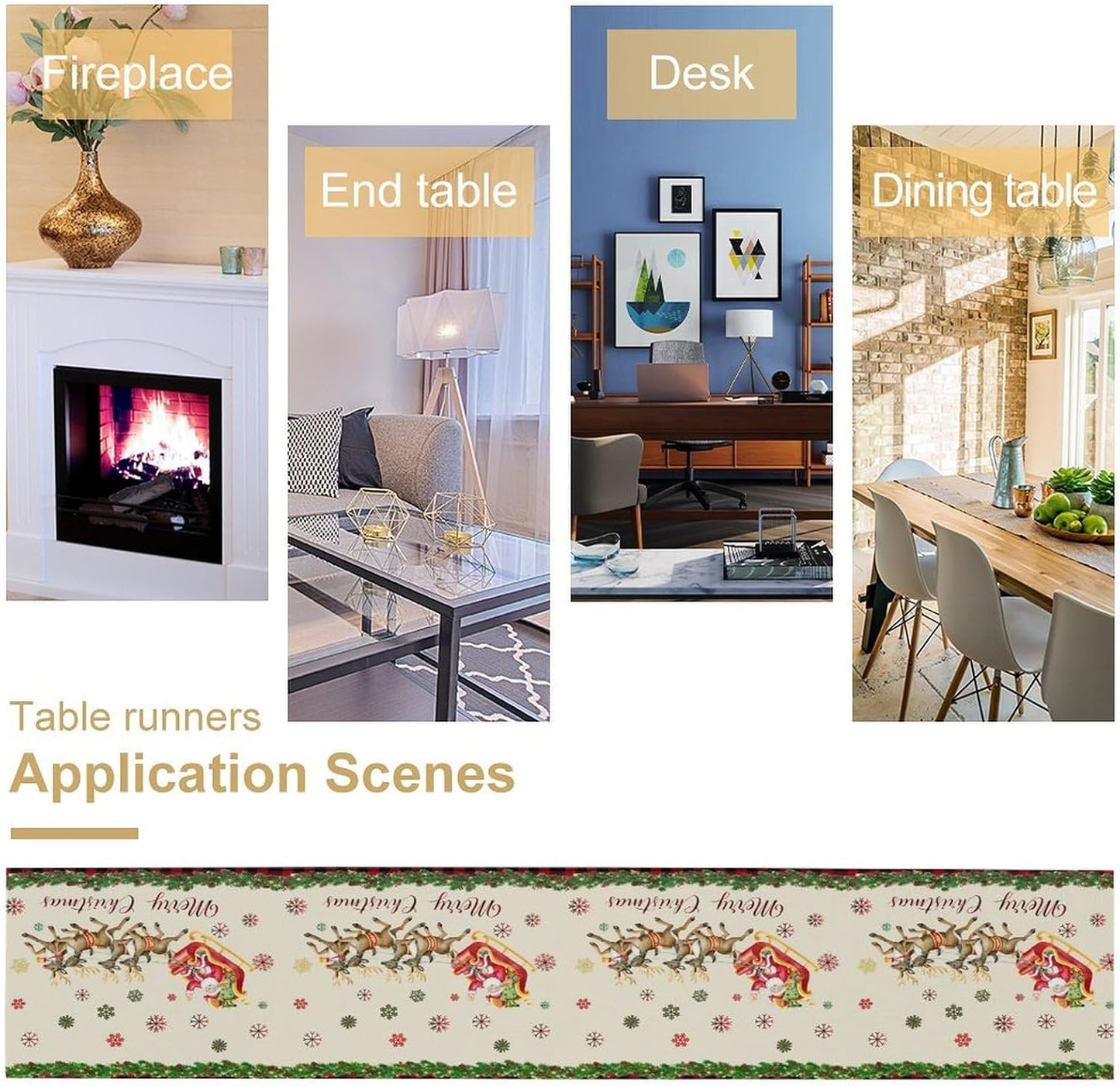 Christmas Table Runner,Xmas Deer Cute Santa Claus Red Plaid Pattern Printed Tablecloth Burlap for Hotel Indoors Outdoor Dining Room Kitchen Home Decor,W13X L90 in