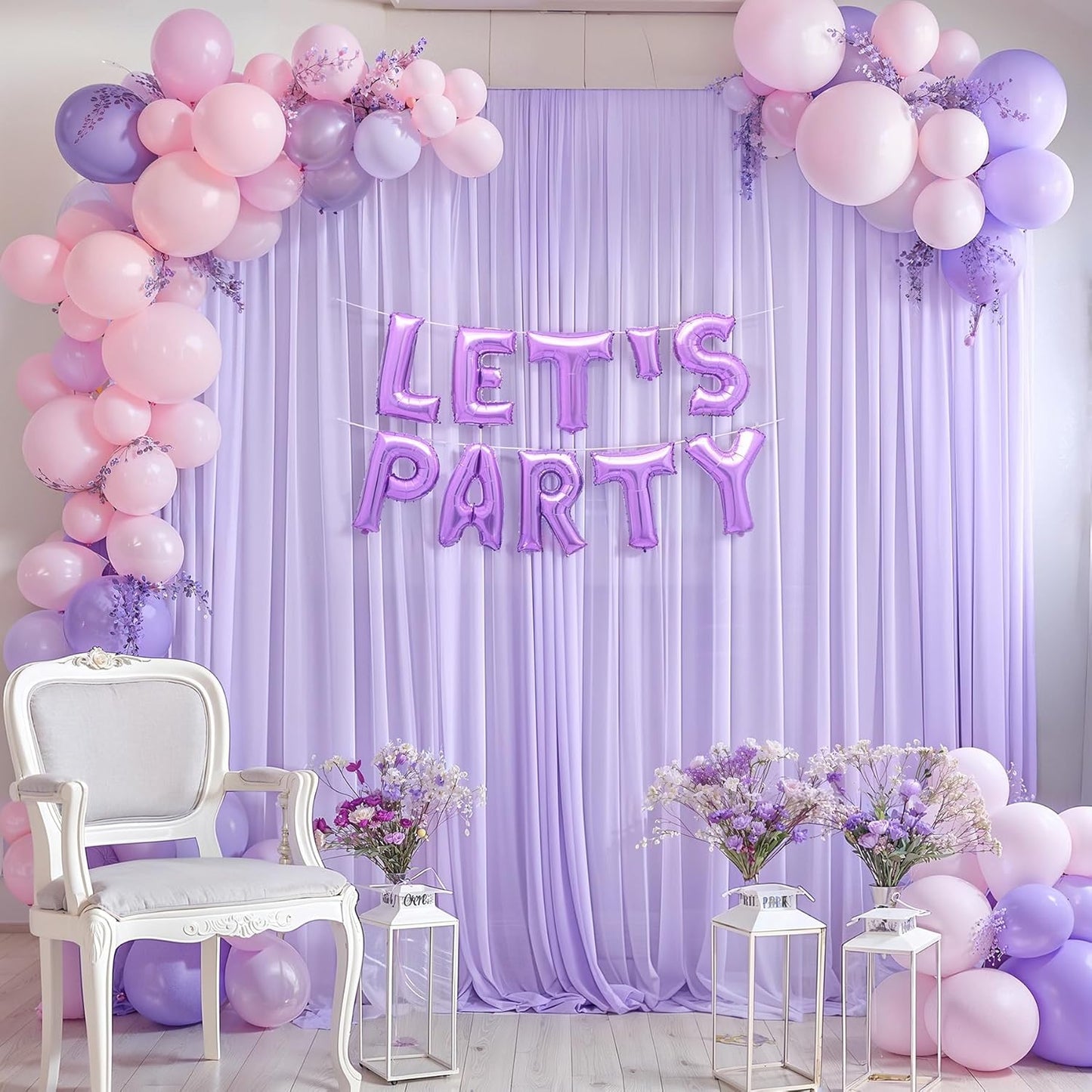 10ft x 10ft Lilac Backdrop Curtains, Wrinkle-Free Sheer Chiffon Fabric Photo Backdrop Drapes for Wedding Arch Party Ceremony Stage Photography Decorations