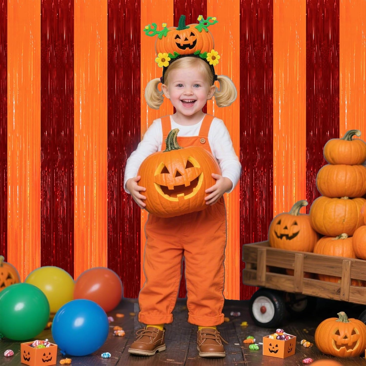 TONIFUL 2Pcs Red Orange Door Streamers,Green Photo Booth Backdrop,Metallic Streamers Green Foil Fringe Curtains for Birthday,Christmas,New Year,Thanksgiving,St. Patrick's Day Party Streamers Decor