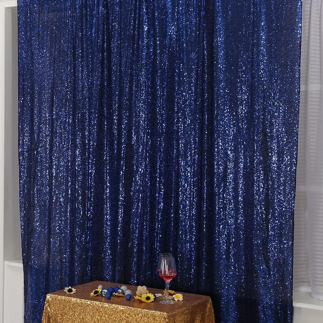 Poise3EHome Blue Sequin Backdrop,8FT x 10FT Sequin Photography Backdrop Curtain for Party Decoration, Navy Blue