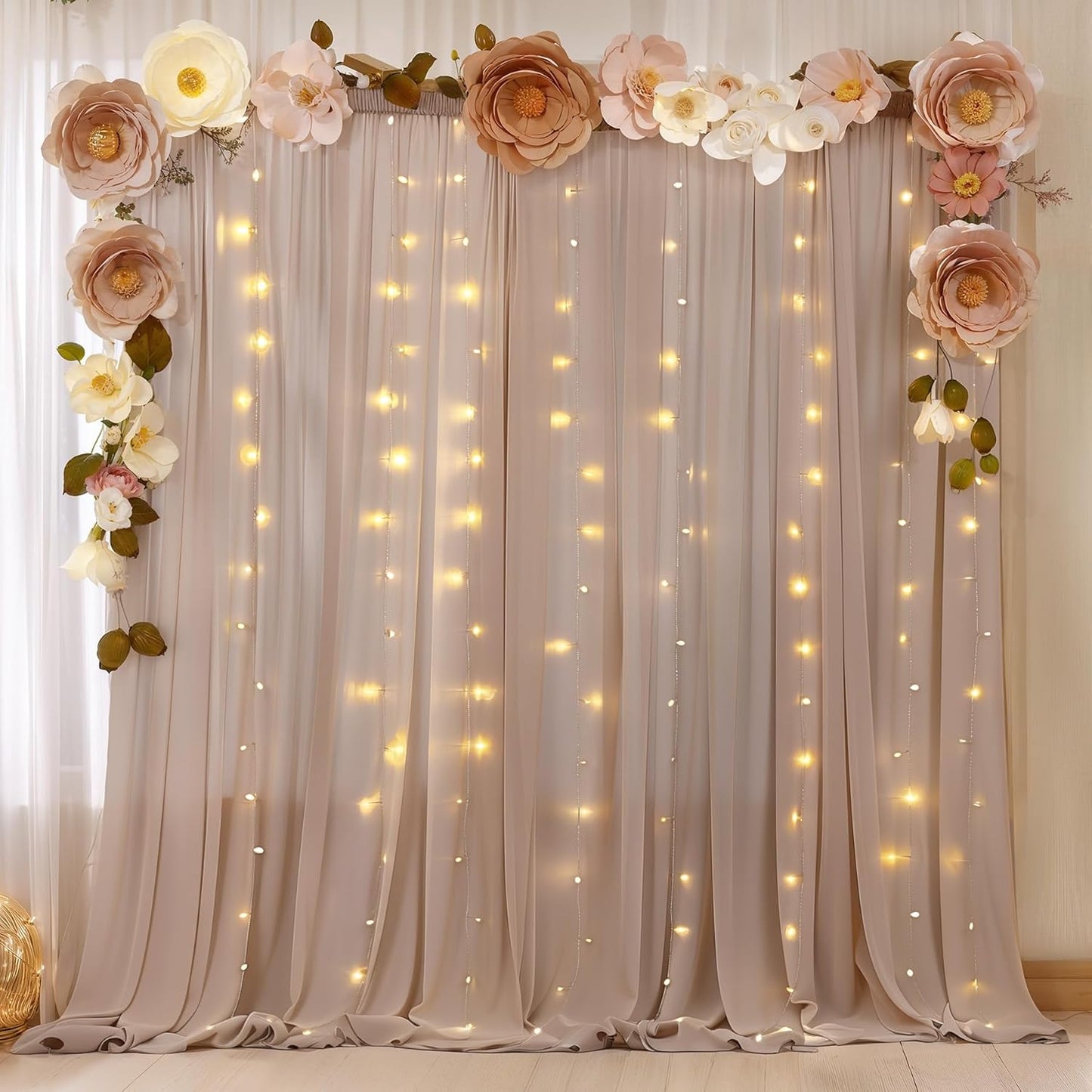 10ft x 10ft Taupe Backdrop Curtain Drapes, Wrinkle-Free Sheer Chiffon Fabric Photo Backdrop Panels for Wedding Arch Party Ceremony Stage Photo Backgrounds