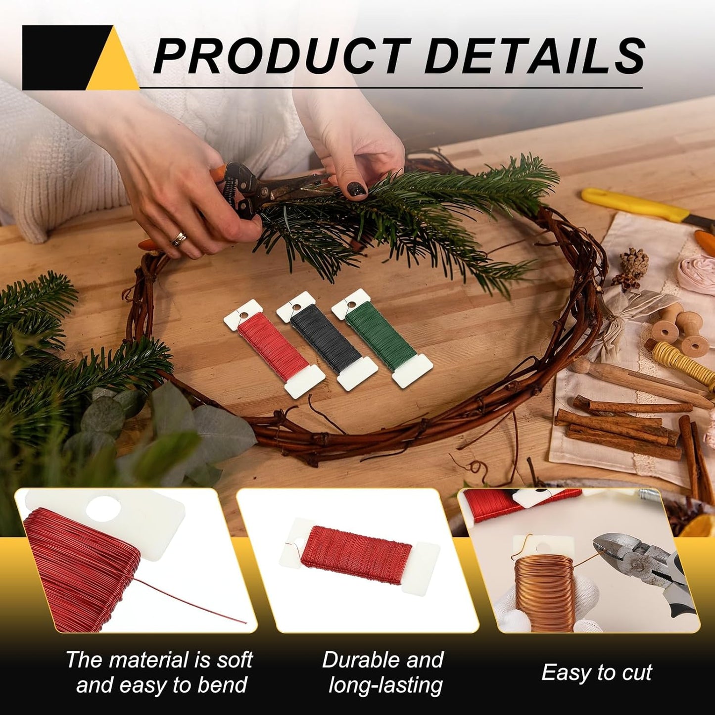 MECCANIXITY 190 Yards/575 Feet 27 Gauge Metal Floral Wire Red Flexible Paddle Thin Floral Wires for Craft, Christmas Wreath, Flower Arrangement, Wedding, Total 5 Roll