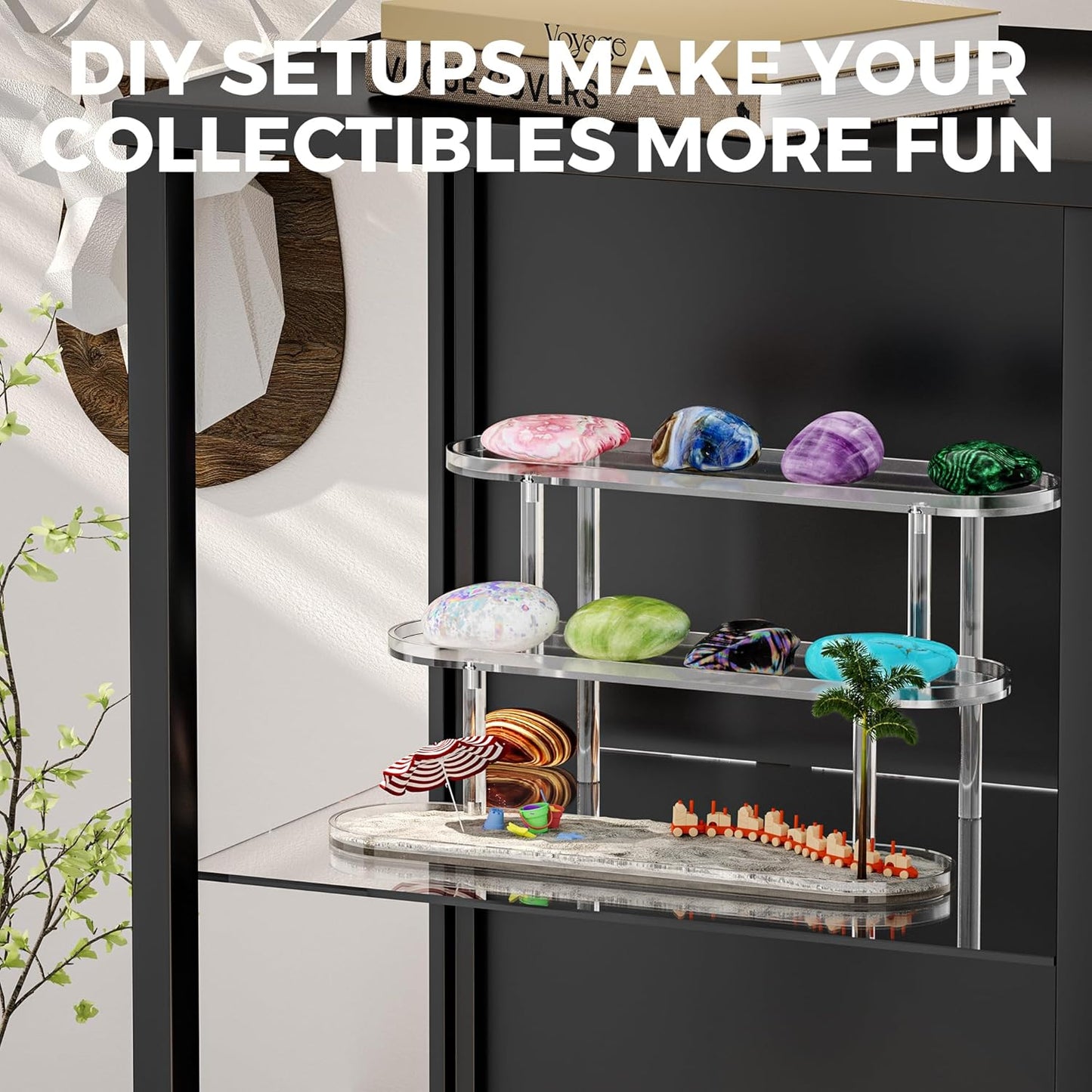 Acrylic Riser Display Shelf for 𝐚𝐦𝐢𝐢𝐛𝐨 Funko-POP Figures, Floating Shelves Display Ledge for Organizer and Decoration, Collectibles Display Stands Showcase, Glowing at night