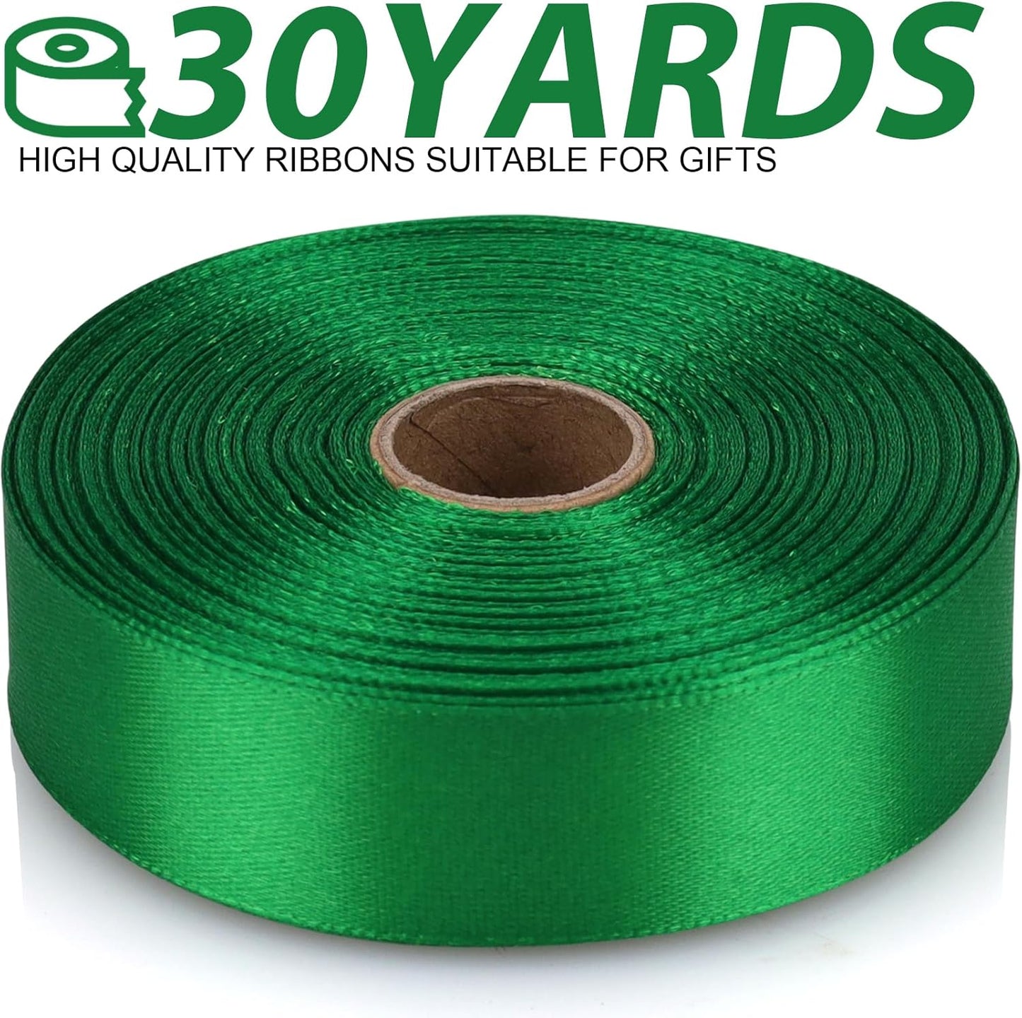 Green Polyester Ribbon - 7/8 Inch, 30 Yards - Classic, Solid, Versatile for Multiple Occasions