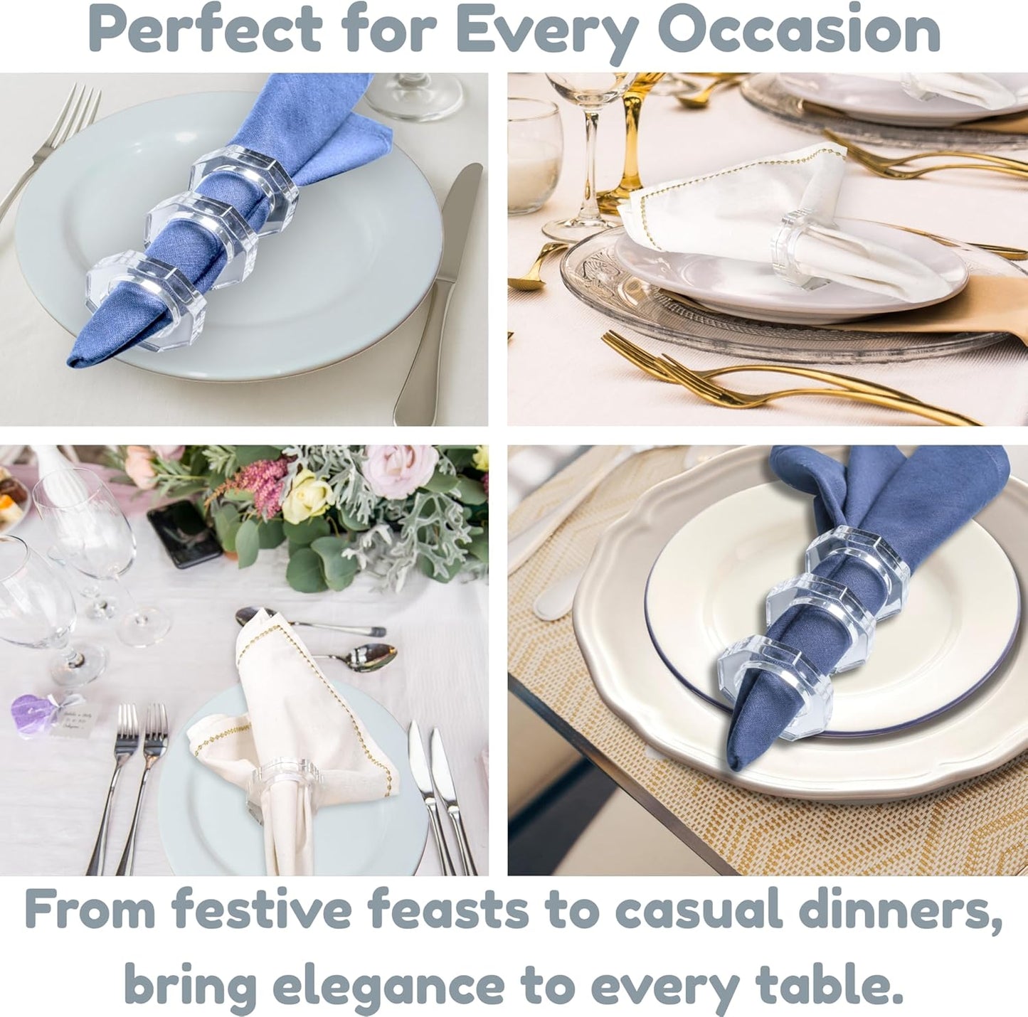 Acrylic Napkin Rings Set of 12 - Crystal Decorative Serviette Holders Ideal Décor for Weddings, Family Gatherings, Formal Dinners, Banquets & Everyday Dining (Transparent) - ALPHA Living HOME