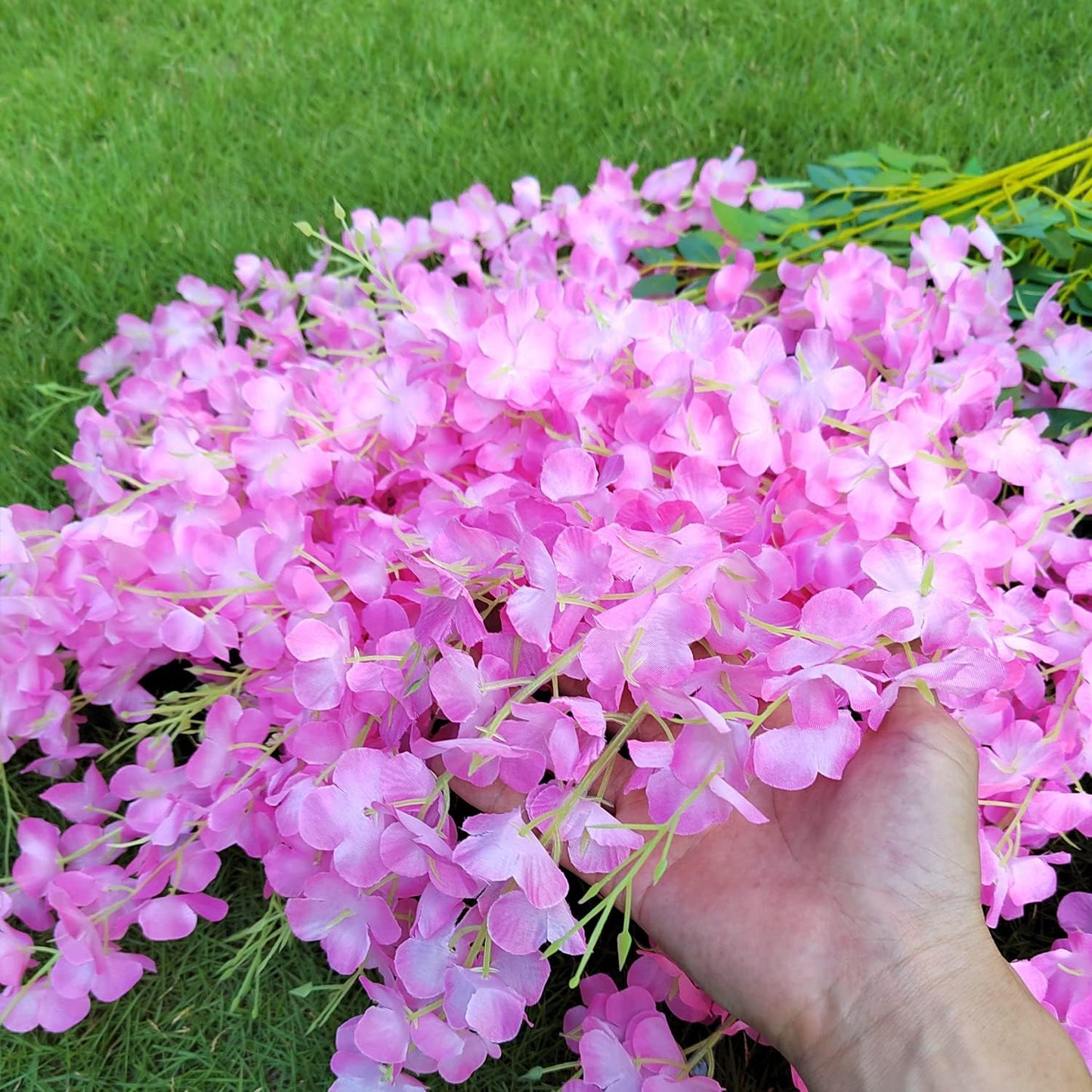 24 Pack Artificial Fake Wisteria Vine Ratta (3.75 Feet) Hanging Garland Silk Flowers String Home Party Wedding Decor(Pink)