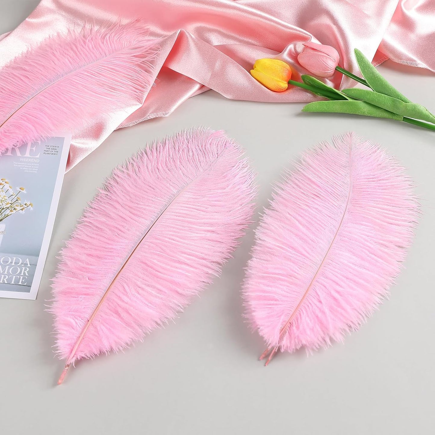THARAHT Pink Ostrich Feathers 24pcs Natural Bulk 8-10Inch 20cm-25cm for Crafts Wedding Party Centerpieces Flower Arrangement Easter Gatsby and Home Decoration Feathers