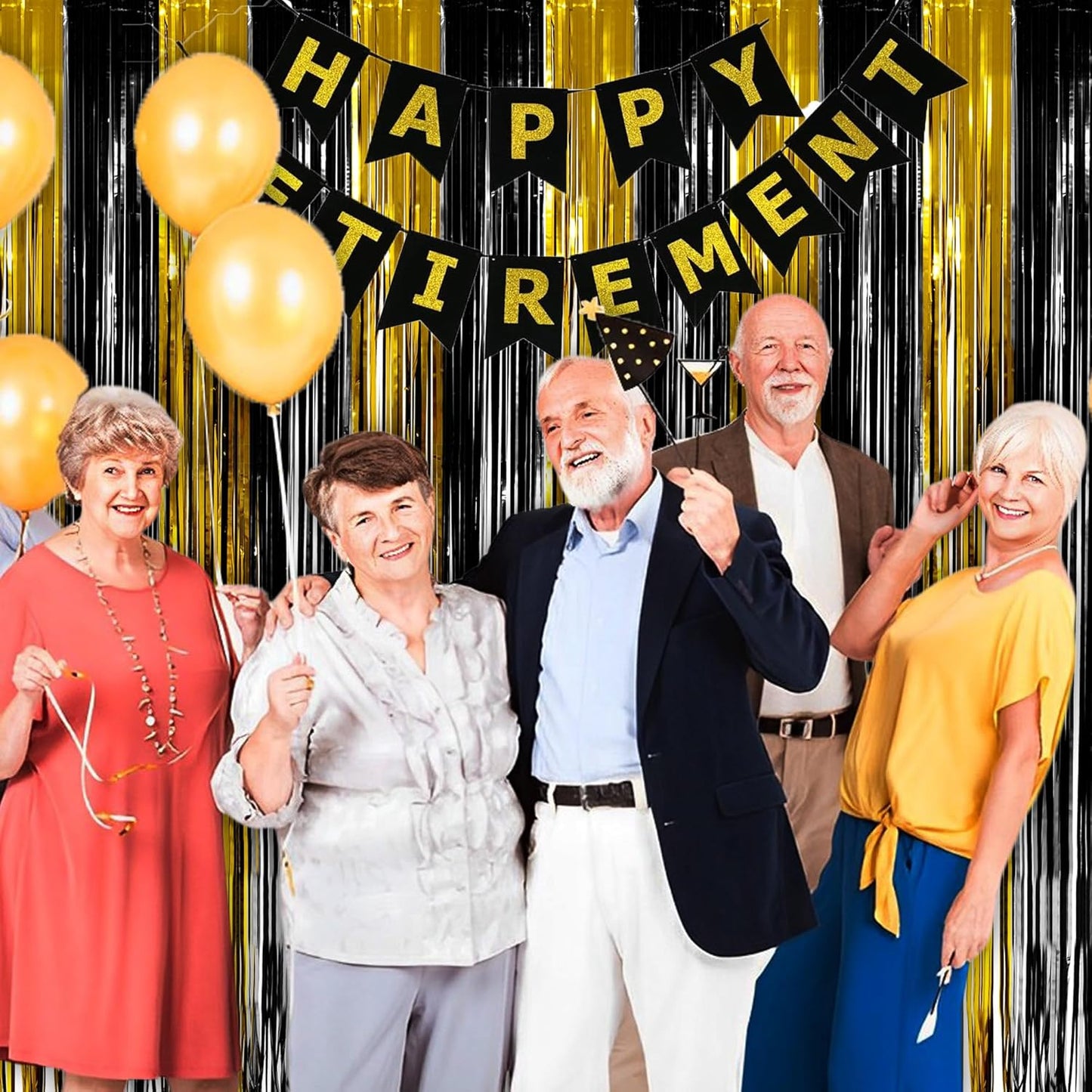 Black and Gold Party Streamers Decoration - GREATRIL Foil Fringe Backdrop for 2026 NYE/Anniversary/Farewell/Cocktail/Prom/EID/Birthdays - 3.2ft X 8.2ft - 2 Packs