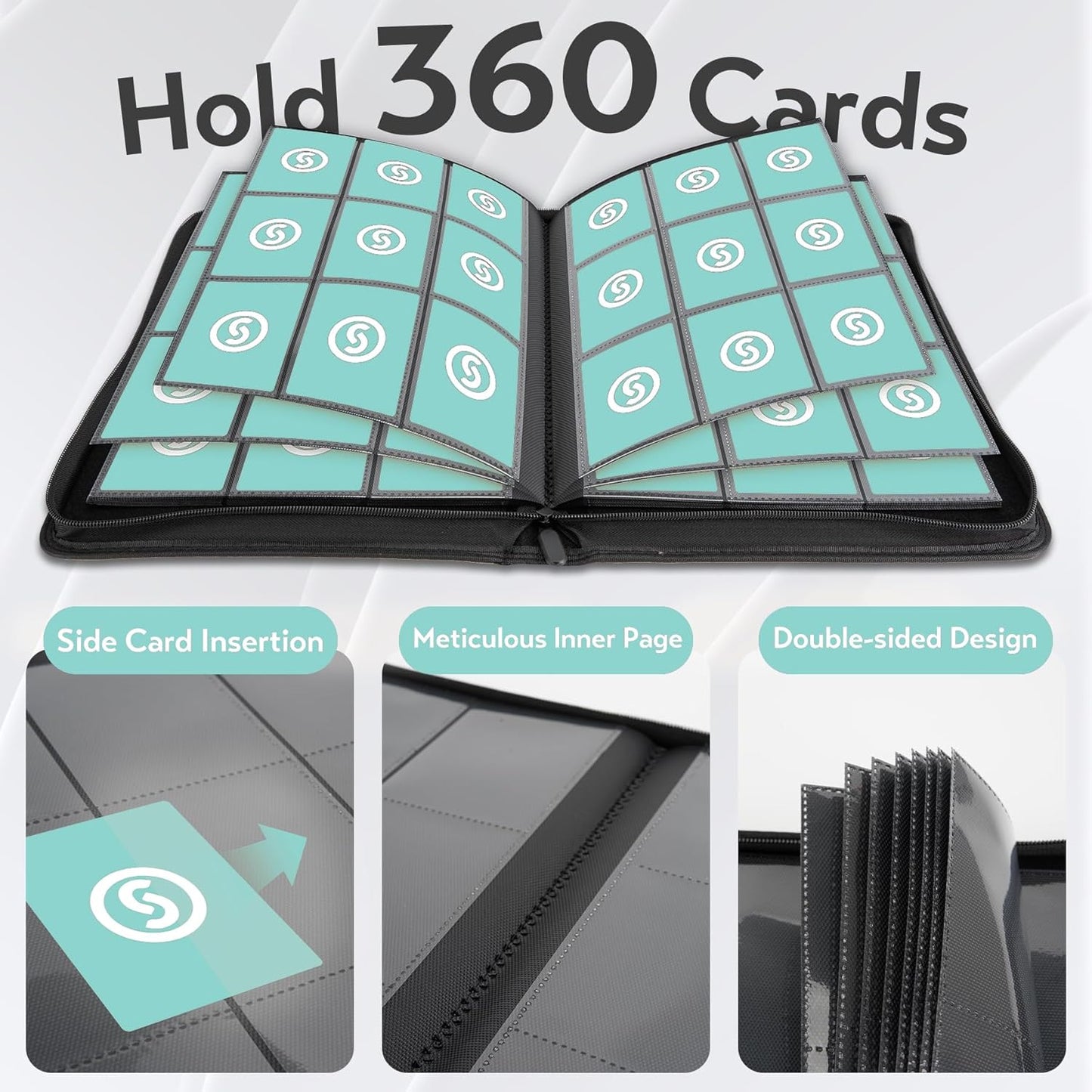 Card Binder 9 Pocket for 360 Cards - Premium Trading Card Binder with Sleeves Protection, Side Loading Collection for TCG, MTG, YGO, One Piece Collectible Cards (Blue)