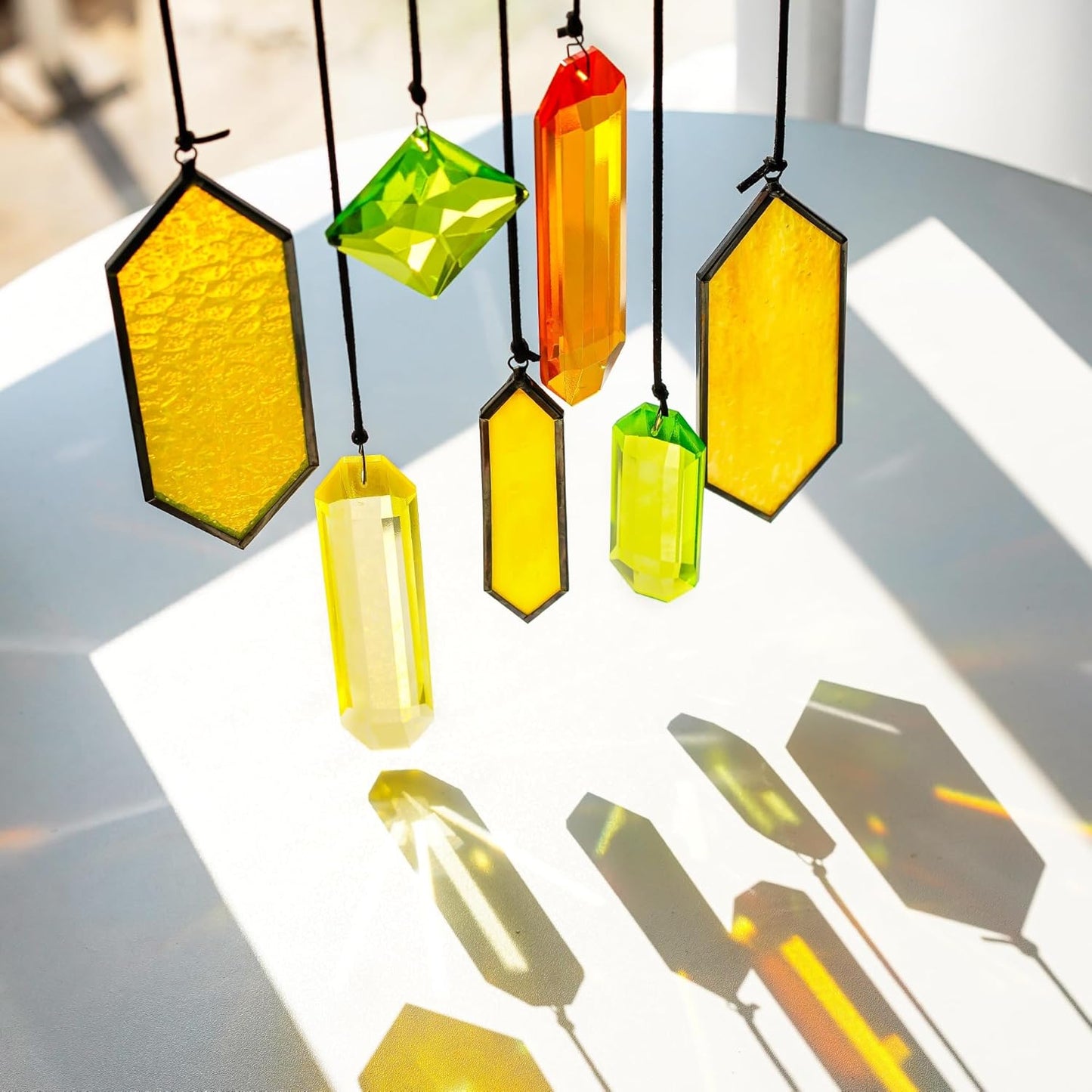 HDCRYSTALGIFTS 7pcs Crystal Sun Catchers for Windows Hanging - Stained Glass Suncatchers for Indoor Garden Christmas Tree Decorations (Fairy Tale Forest Design)