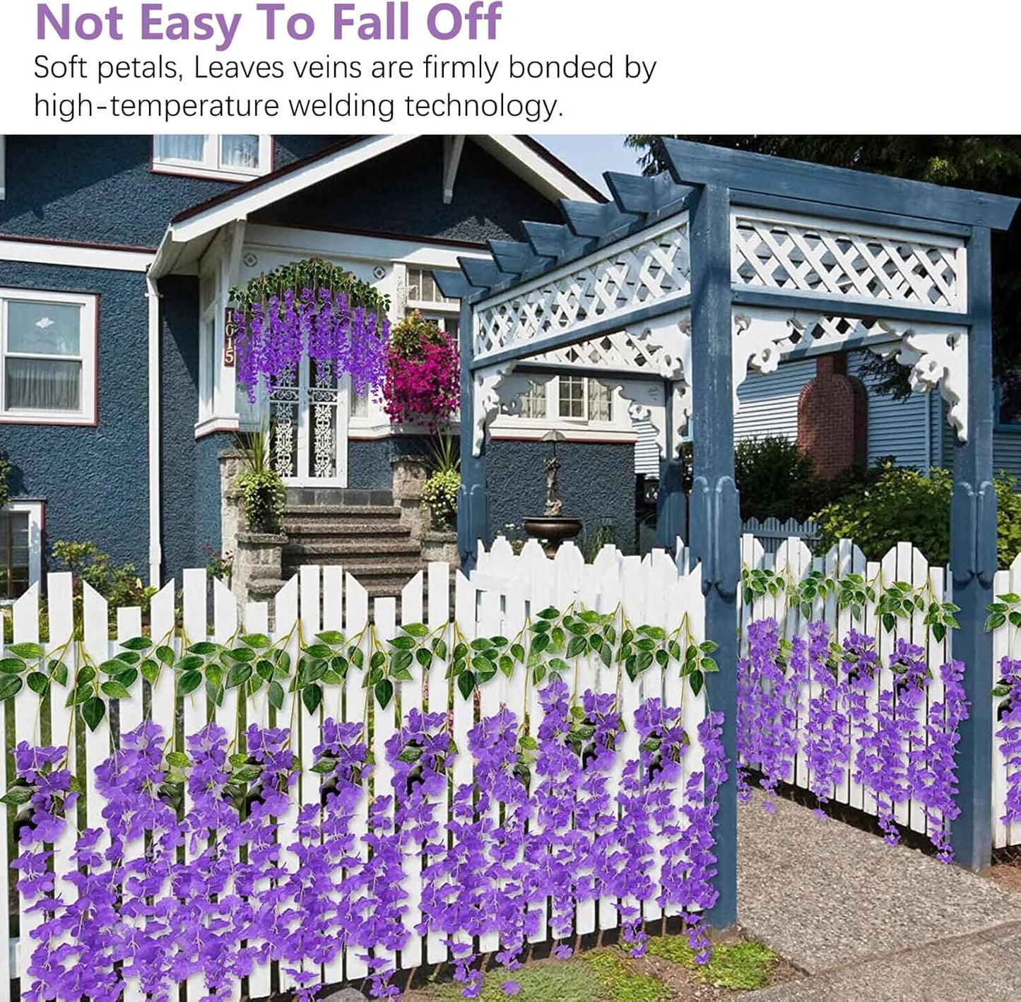 24Pack Purple Wisteria Hanging Flowers, 3.44 Ft Fake Hanging Flowers, Artificial Wisteria Garland Vines for Wedding Room Backdrop Outdoor Patio Garden Decoration