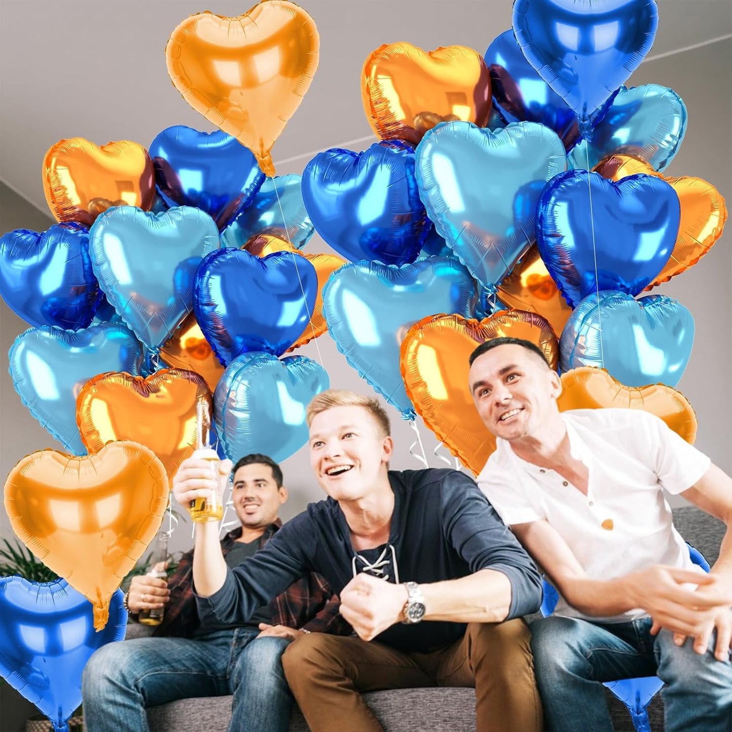 12 Pcs Heart Balloons, 18 inch Orange Blue Heart Shaped Balloon, Large Helium Foil Orange Blue Balloons for Wedding Baby Shower Anniversary Backdrop Valentine Theme Party Decoration
