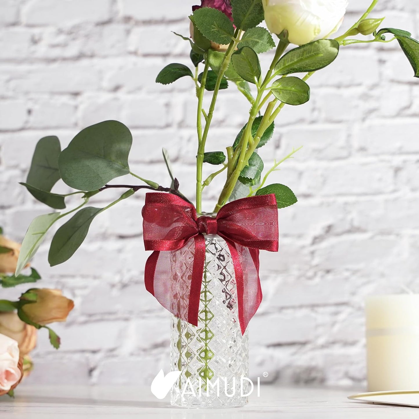 AIMUDI Burgundy Bows for Crafts 4" Organza Bows Premade Twist Ties Bows for Gift Wrapping Crafts Treat Bags Baskets Cake Pop Baby Shower Birthday Wedding Decor - 12 Counts