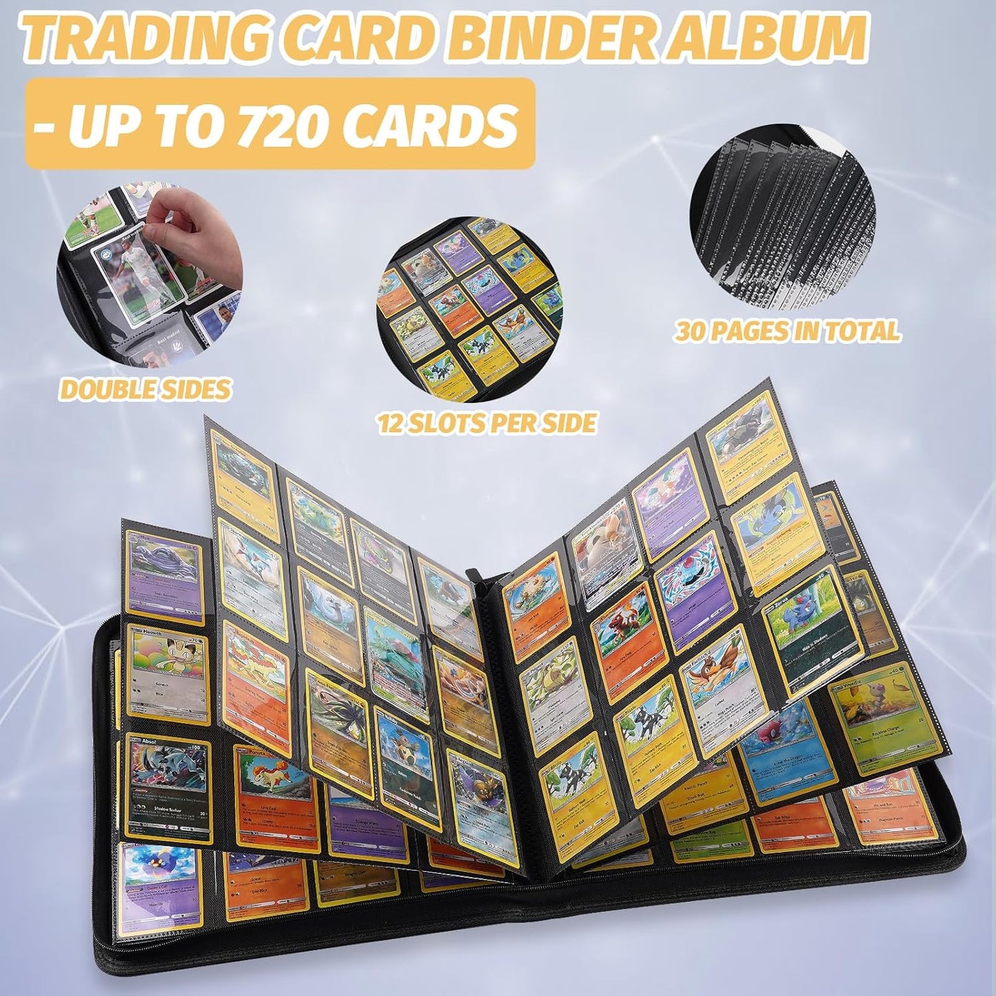Trading Card Binder, Card Collection Binder Album Folder with 720 Side Loading Pockets, 12 Pocket Trading Card Album Folder for TGC,MTG, Baseball Cards, Yugioh