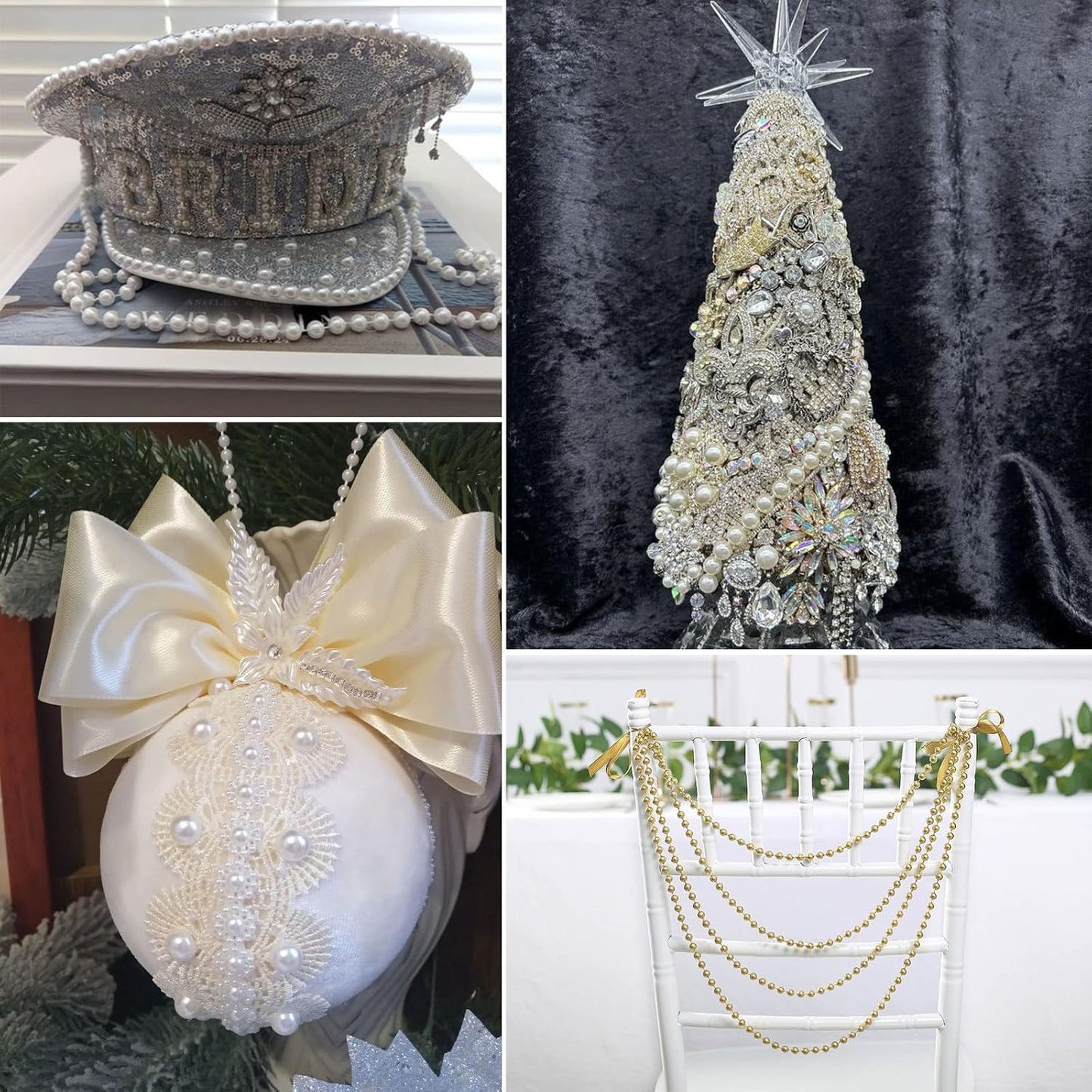 295 FT Pearl Beads Garland for Decoration, 3MM Craft Pearl Beads String Roll Spool for DIY Craft Wedding Party Christmas Tree Decoration