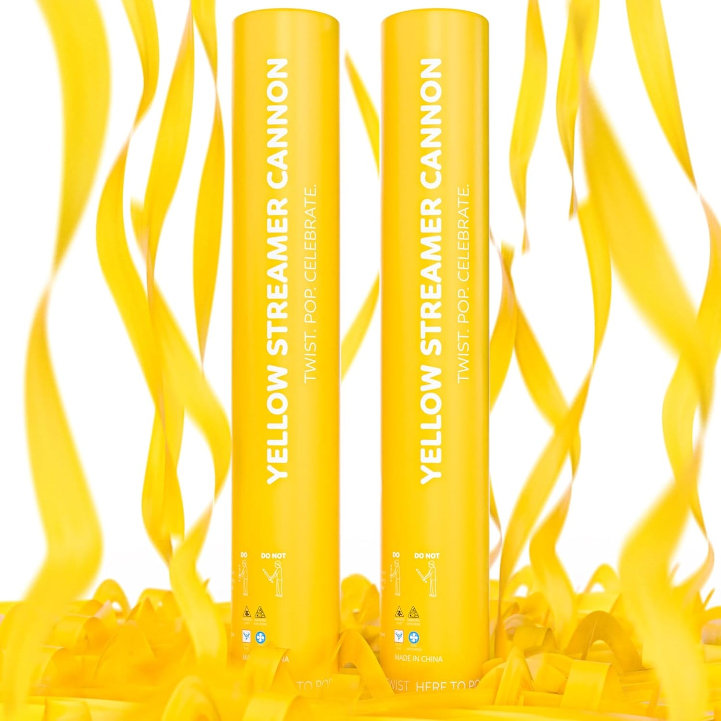 2 Pack Streamer Cannon Confetti Poppers | Biodegradable Yellow Confetti | TUR Party Supplies | Launches Up to 25ft | Giant (12 in) | Party Poppers for Graduation, Birthdays, Weddings, and Memorial Day