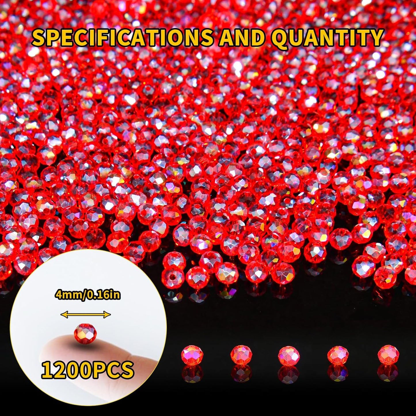 1200Pcs 4mm Crystal Glass Beads for Jewelry Making Beads for Bracelets Necklace Pendants Making Supplies(Red)