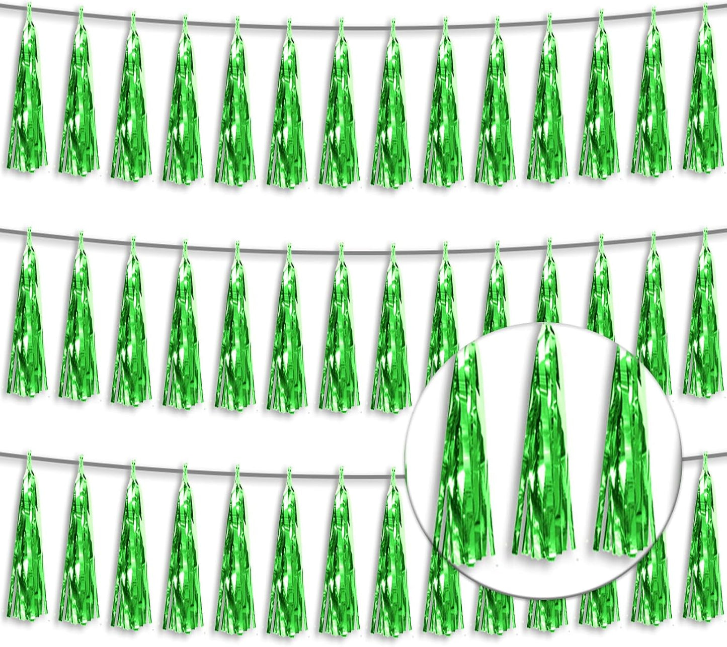 3P Metallic Fringe Tassel Banner Garland Foil Tinsel Streamer Wall Hanging Curtain Backdrop Banner for Parade Floats, Graduation Decorations, Father's Day Party Decoration(Green)