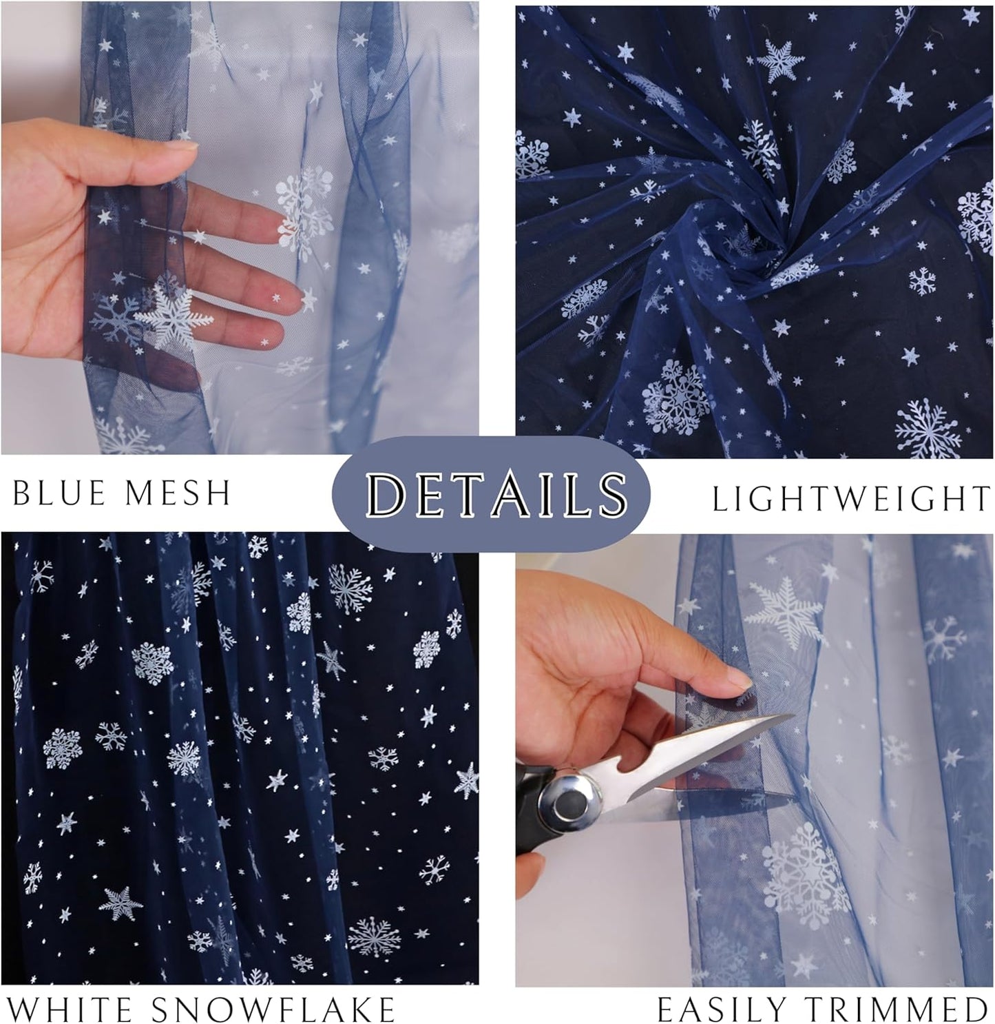 Snowkingdom Christmas Table Runner, Navy Blue Snowflake Cheesecloth Sheer Chiffon Gauze Table Runner, 120 Inch Seasonal Winter Holiday Kitchen Dining Decorations for New Year Home Party Decor
