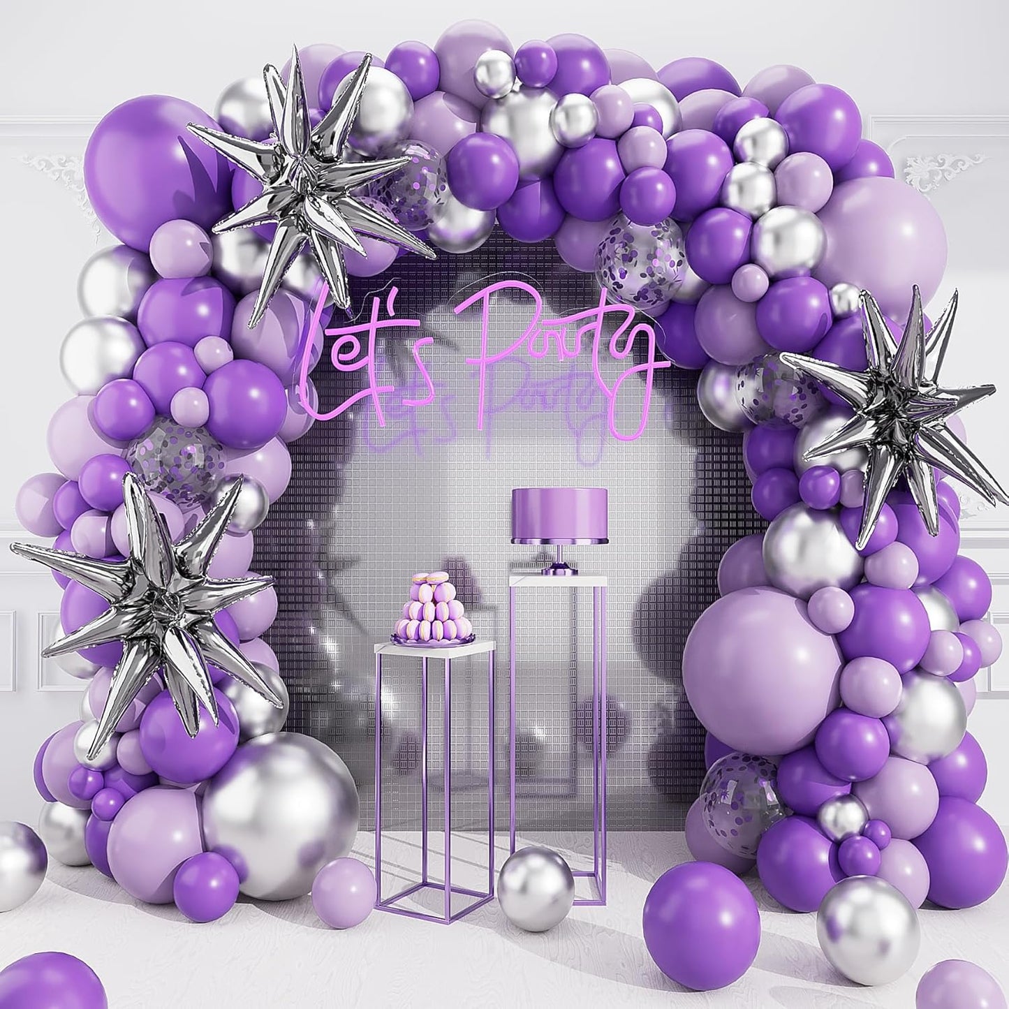 Purple Balloons Garland Arch Kit,127PCS Lavender Purple Light Purple Confetti Latex Metal Aluminum Foil Balloons for Baby Shower Ladies Birthday Wedding Party Decor Supplies