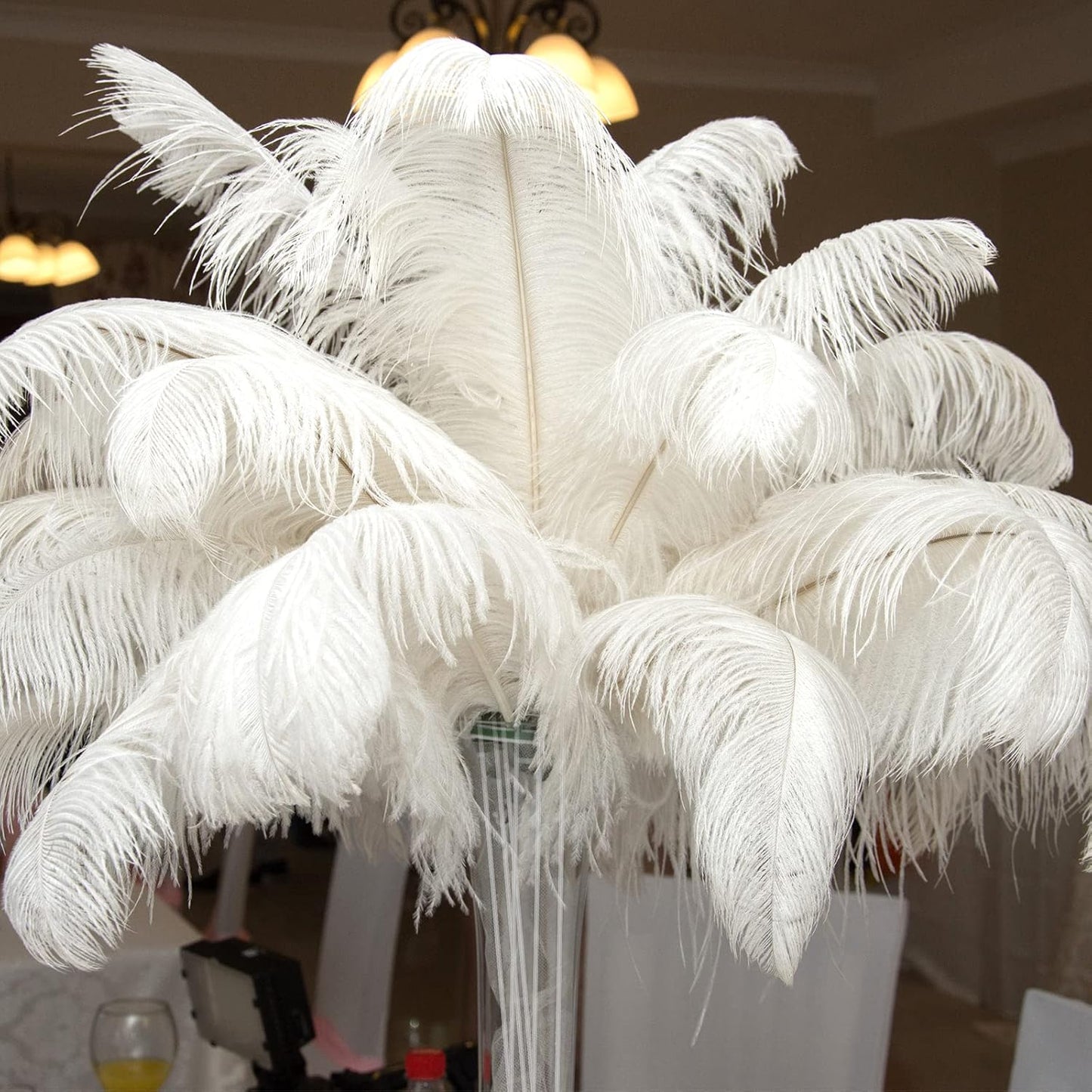 Hanaive 150 Pcs Ostrich Feathers Set Bulk Plumes 12-14 Inch (30-35cm) 70 Pcs Large Ostrich Feathers with 80 Sticks and Tape for DIY Crafts Wedding Home Party Centerpiece Decorations(White)