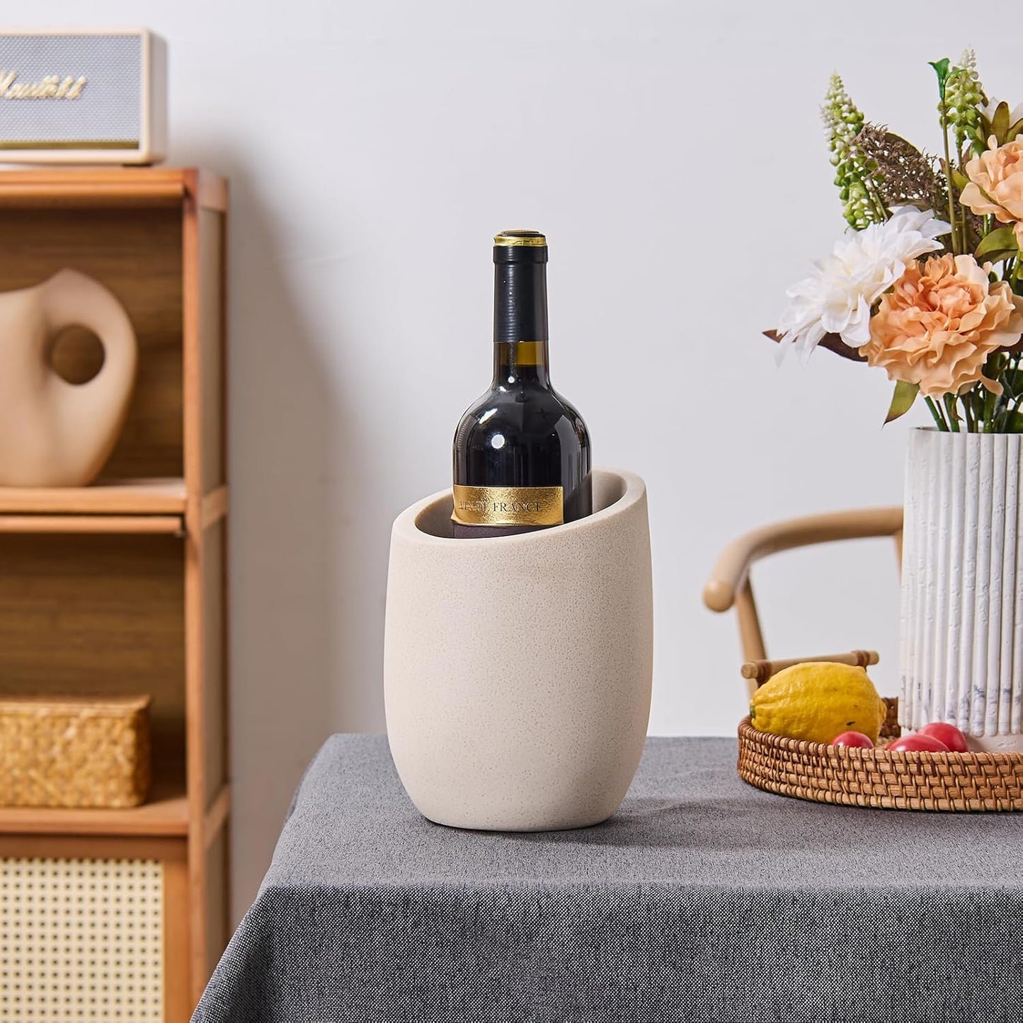 Beige Sand Stone Textures Wine Chiller Bucket – 750ml Resin Cooler for Wine & Champagne Bottles, Party Bar Cart Decor – Keeps Drinks Cold, Unique Gift for Wine Lovers, Housewarming