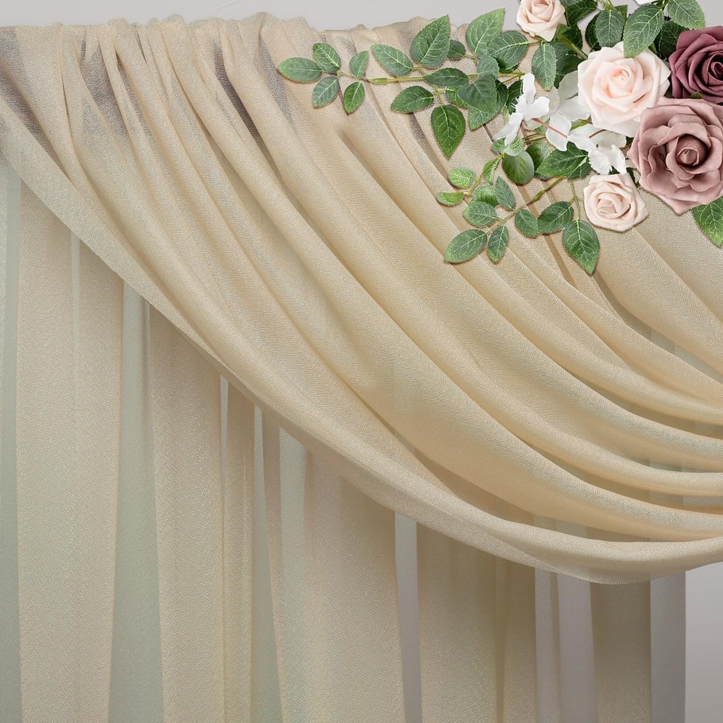 Wedding Arch Draping Fabric 3 Panels 28.7" x 20FT Champagne Sheer Chiffon Backdrop Drapes for Wedding Ceremony Birthday Party Bridal Shower Outdoor Decoration