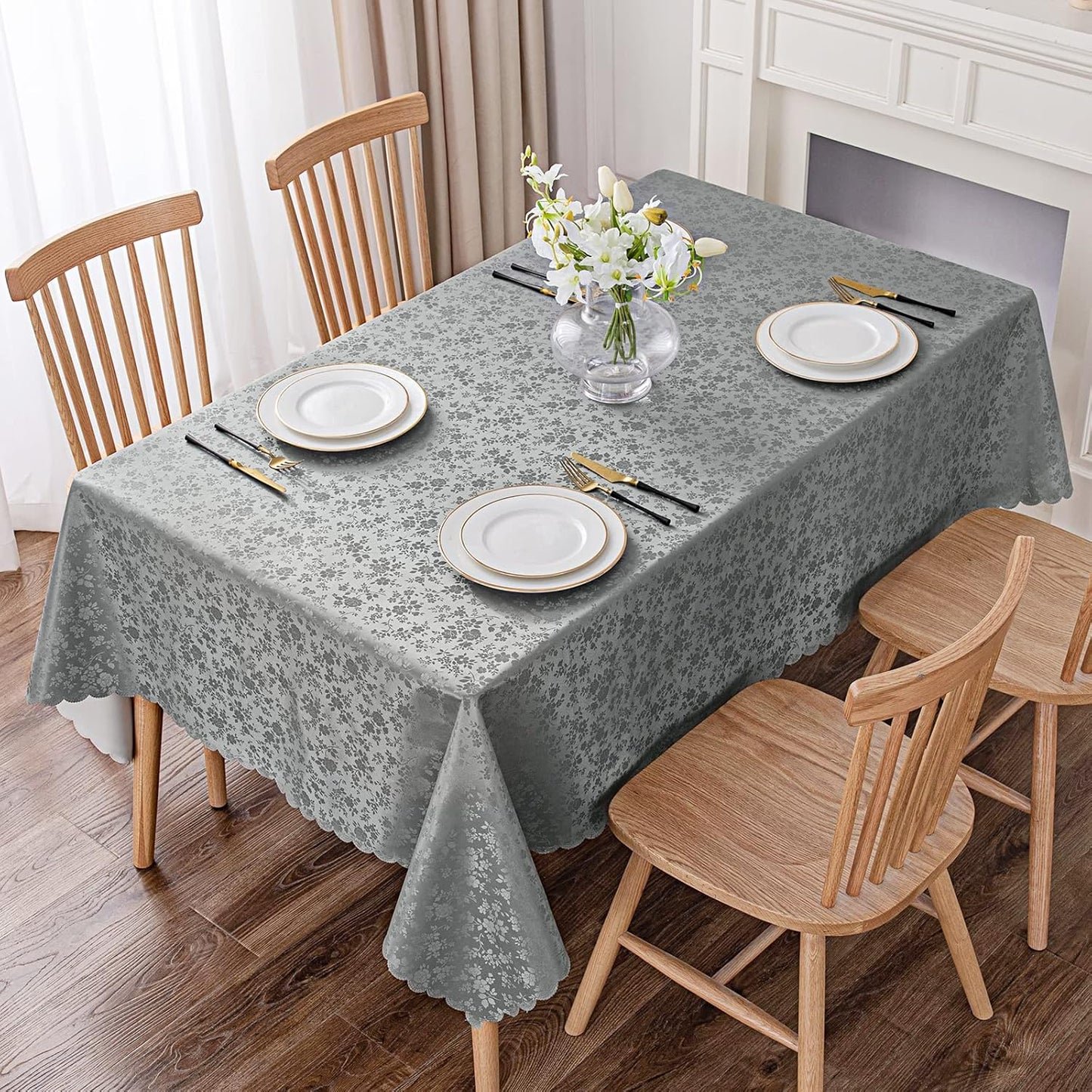 Smiry Rectangle Table Cloth, Waterproof Heavy Duty Vinyl Tablecloths, Wipeable Washable Table Cover for Kitchen and Dining Room (Grey, 54" X 120")