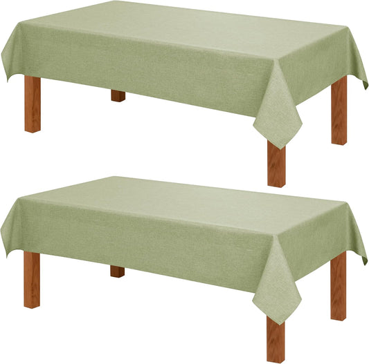 Hiasan 2 Pack Faux Linen Rectangle Tablecloth - Wrinkle and Stain Resistant Washable Table Cloth for Kitchen Dining Room Holiday Table Cover for Party Dinner, Green, 52 x 70 Inch