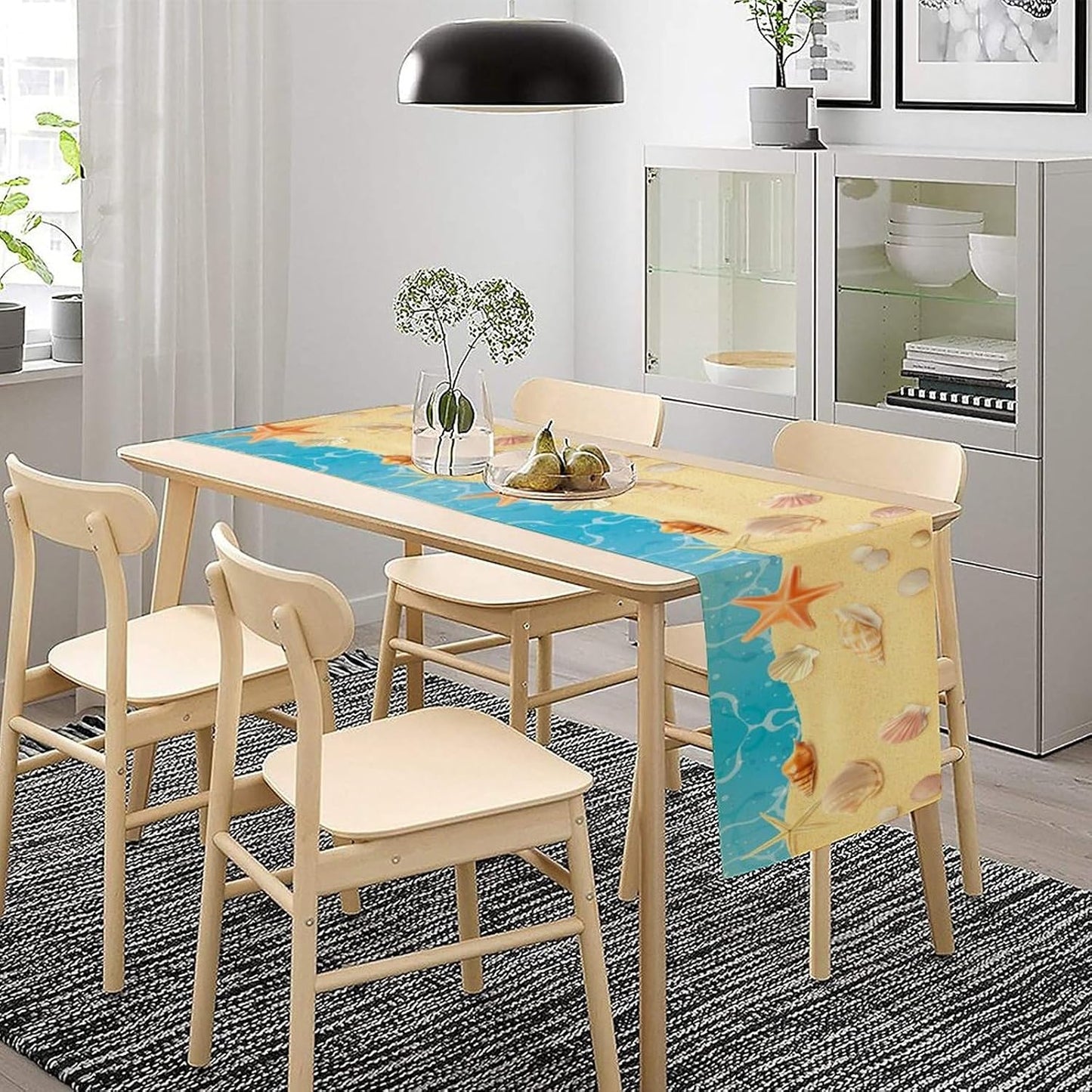 Sea Turtle Table Runner Marine Life Starfish Nautical Blue Green Ocean Theme Kitchen Table Decorations for Indoor Outdoor Home Party Decorations 13 * 120 Inch