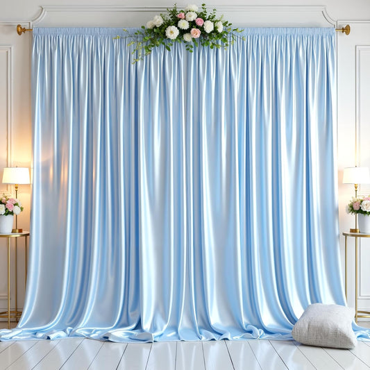 Blue Glitter Backdrop Curtain for Parties Wedding,10Ft x 10Ft Satin Shimmer Photo Backdrop,Non-Wrinkle Sparkle Drapes for Backdrops,Back Drop for Photography, Birthdays,Weddings,Prom