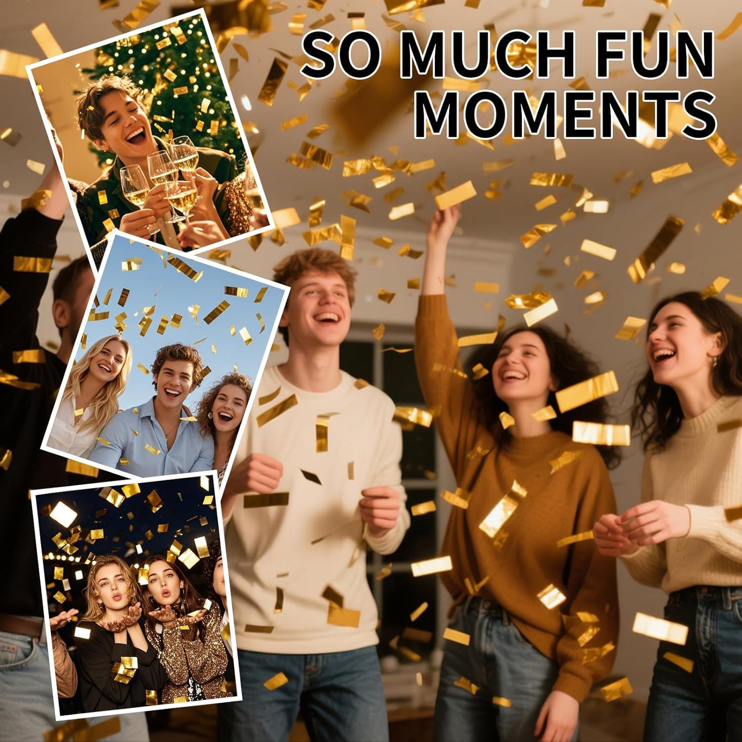 Gold Confetti Poppers Cannon, 6 Pack WERISE PARTY Gold Mylar Party Popper Shooter for Birthday, Wedding, Graduation New Year Celebration 12IN