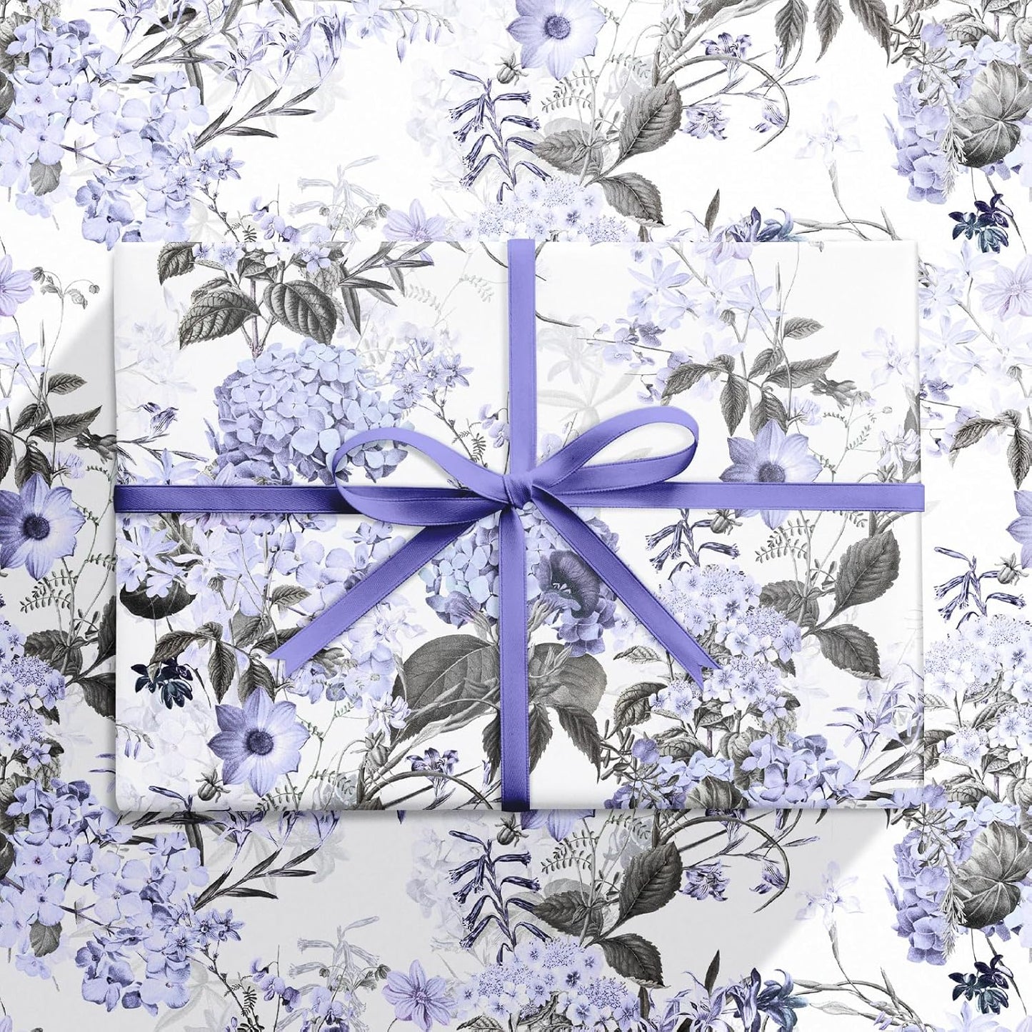 RUSPEPA Floral Wrapping Paper Roll for Women Girls, Mini Roll, Elegant Hydrangea Flower Design Gift Wrap Paper Perfect for Wedding, Birthday, Mother's Day, Spring, Bridal Shower, 17 Inch x 16.4 Feet