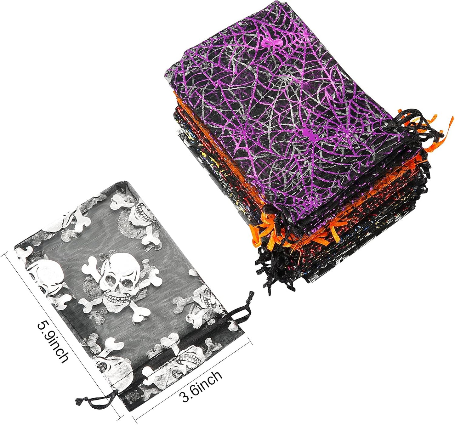 WenTao Halloween Organza Bags, Black Spider Web Favor Gift Bags with Drawstring, 4 x 6 inches Jewelry Gift Bags for Christmas, Halloween, Festival, Pouches Candy Mesh Pouches