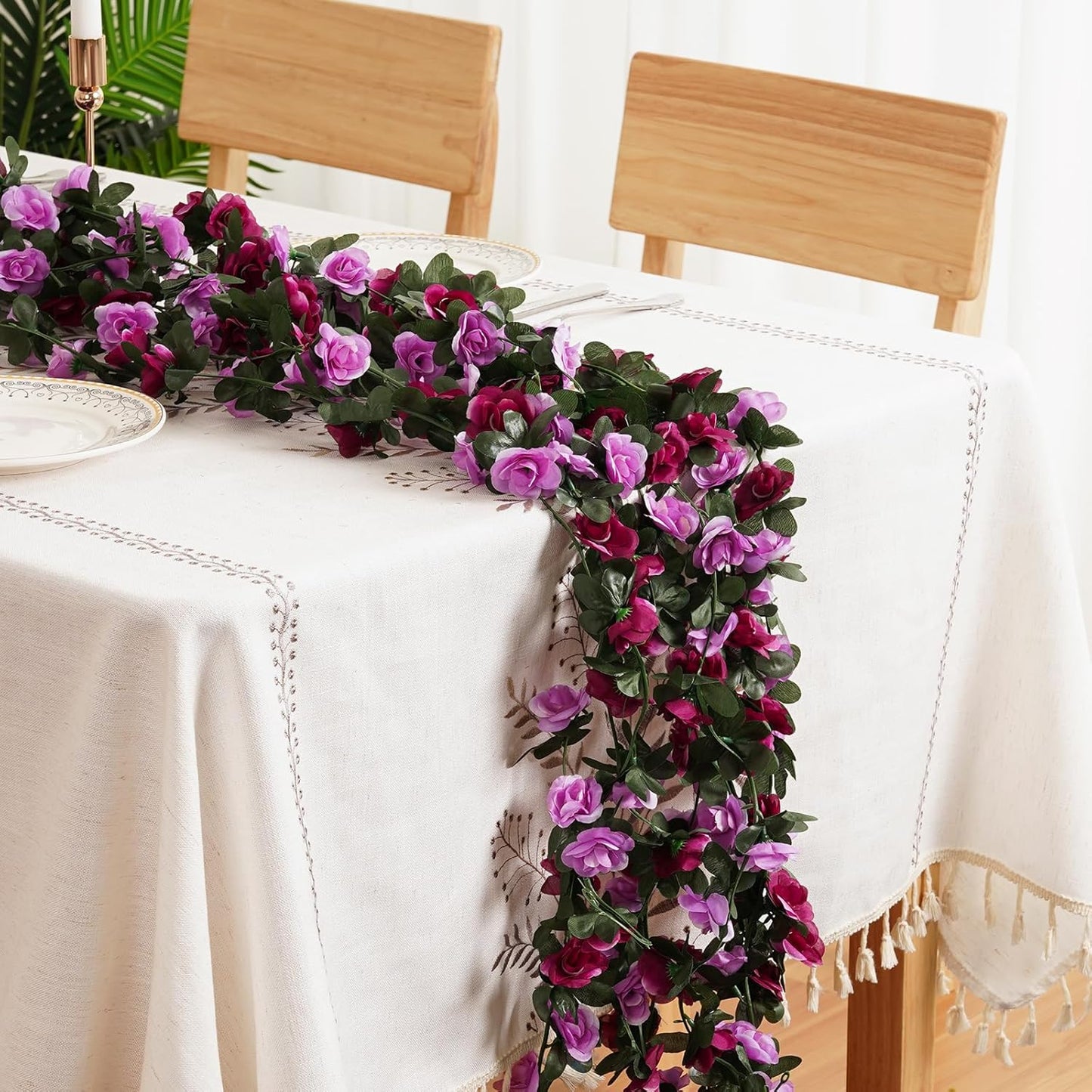 2 Pcs 16.5 Ft Flower Garland Rose Vines, Rose Garland for Decoration, Flower Vine for Bed Room Table Birthday Wedding Party Garden Wall Decor