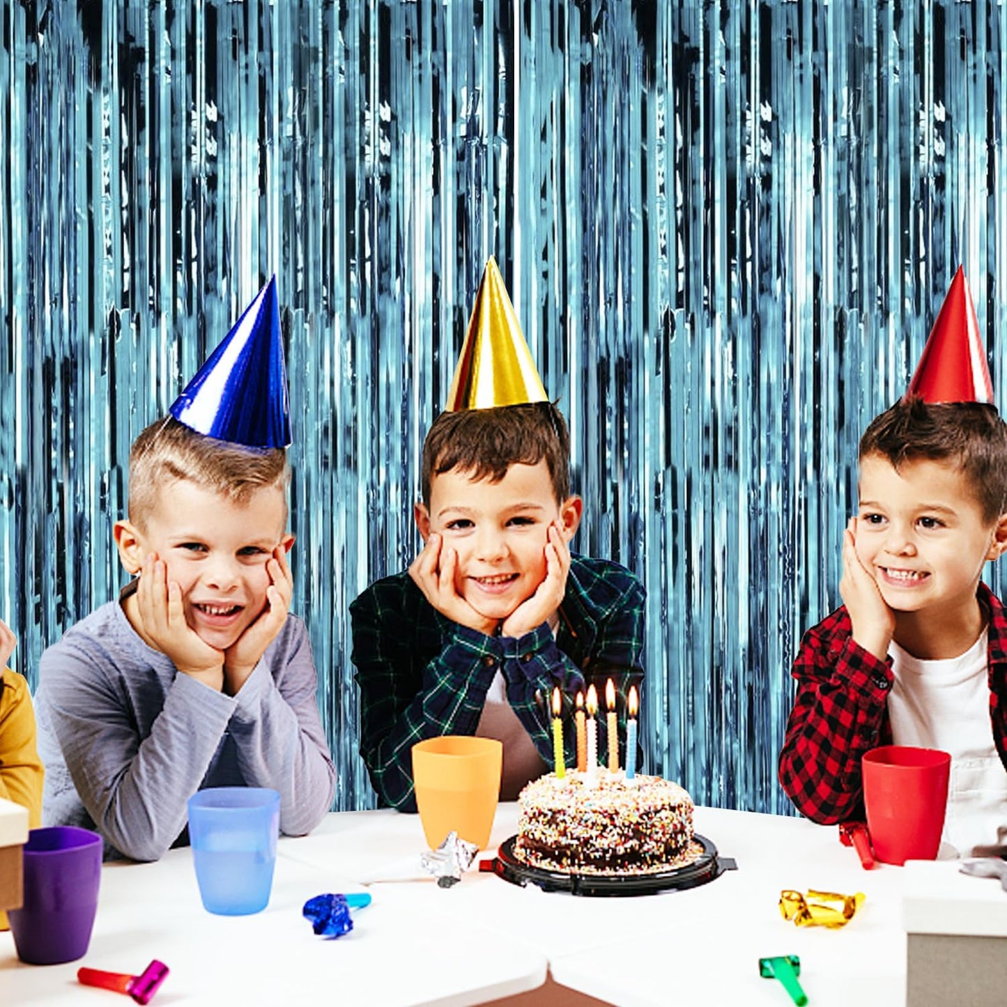 2 Pack Blue Pool Streamers Party Decorations Ocean Beach Theme Tinsel Backdrop Supplies Foil Curtain Backdrop for Baby Shower Birthday Bachelorette Wedding Brial Holiday Celebration Party Decorations