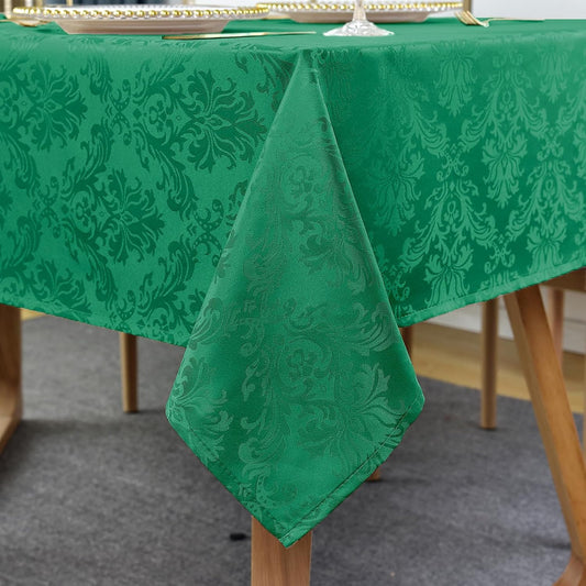 Christmas Green Square Jacquard Tablecloth, Damask Table Cloth, Spill Proof Wrinkle Resistant Tablecloths, Soft Polyester Oblong Table Cover for Holiday,Winter,Kitchen,Parties (Green, 52X52")