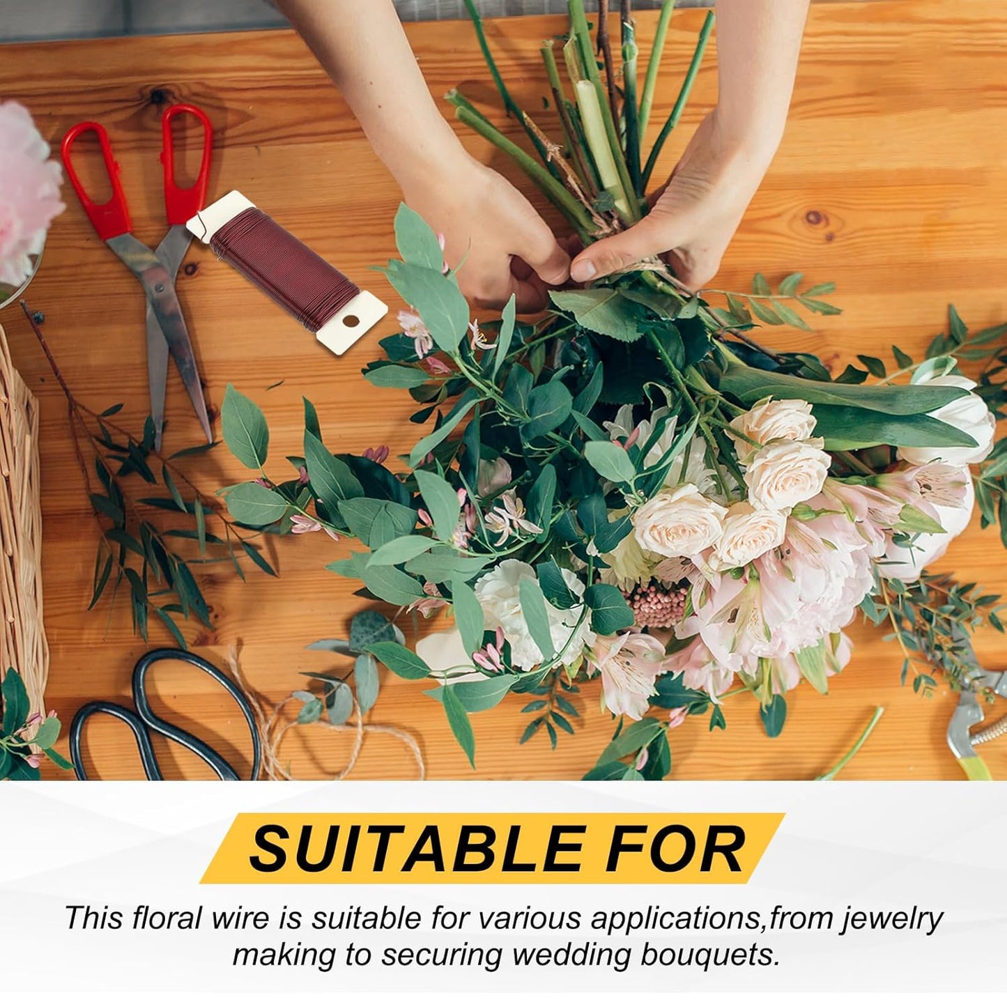 MECCANIXITY 114 Yards/345 Feet Metal Floral Wire 21 Gauge Red Flexible Paddle Thin Floral Wires for Craft, Christmas Wreath, Flower Arrangement, Wedding, Total 3 Roll